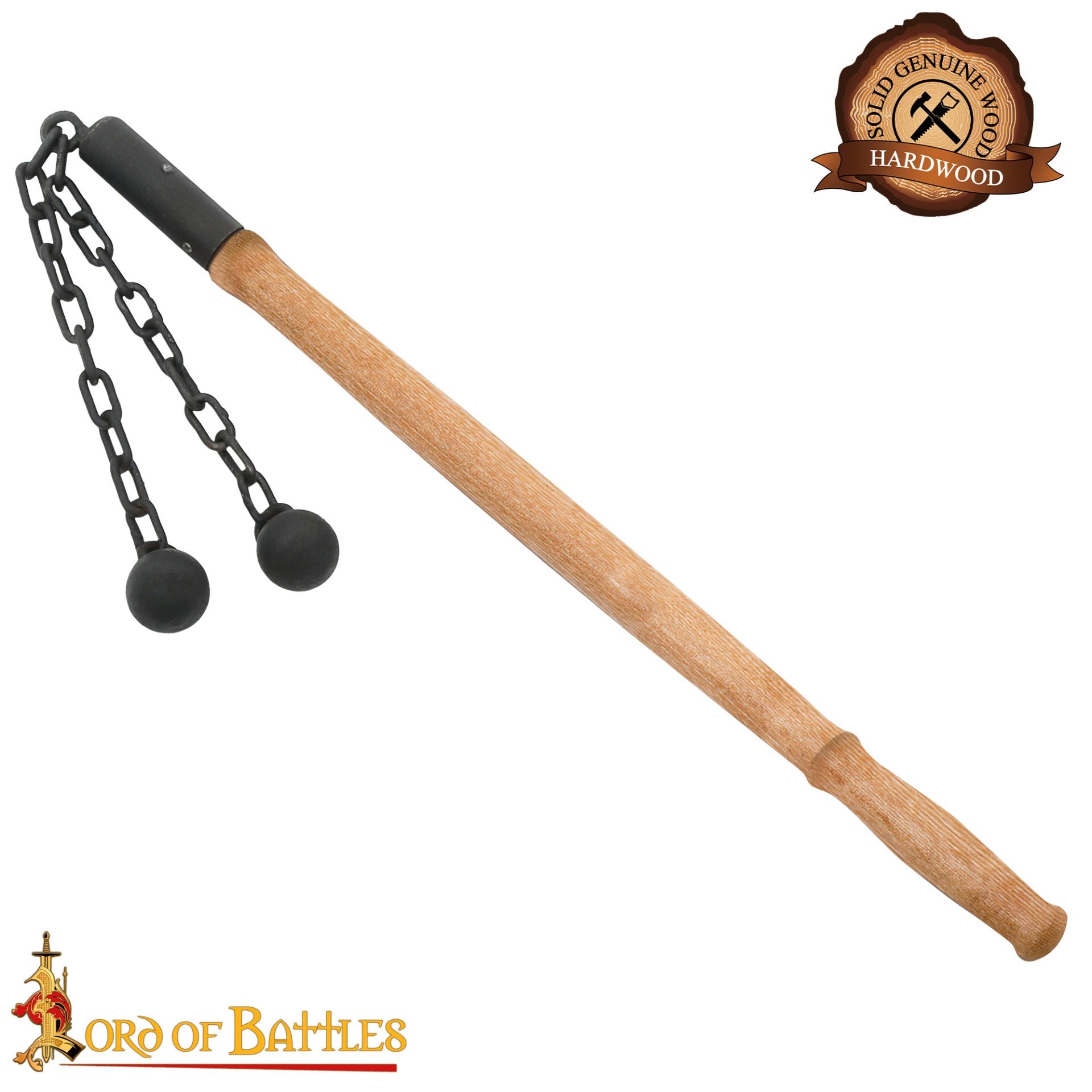 Flail de batalla medieval tardío — doble bola de hierro y mango de madera - imagen 14
