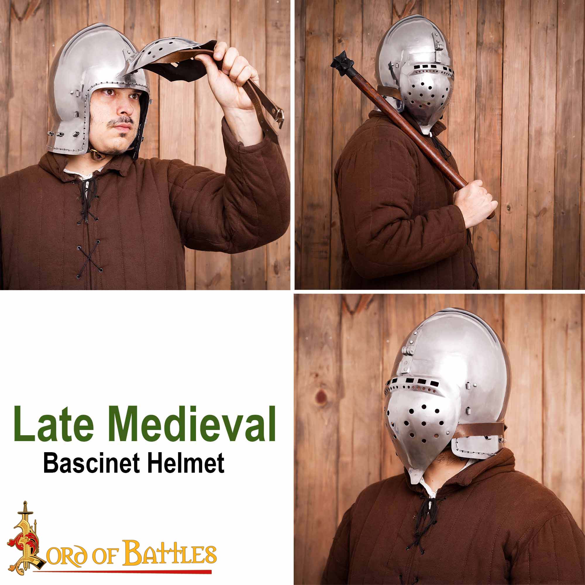 Bacinete medieval siglo XIV–XV con visera abatible y forro - imagen 15