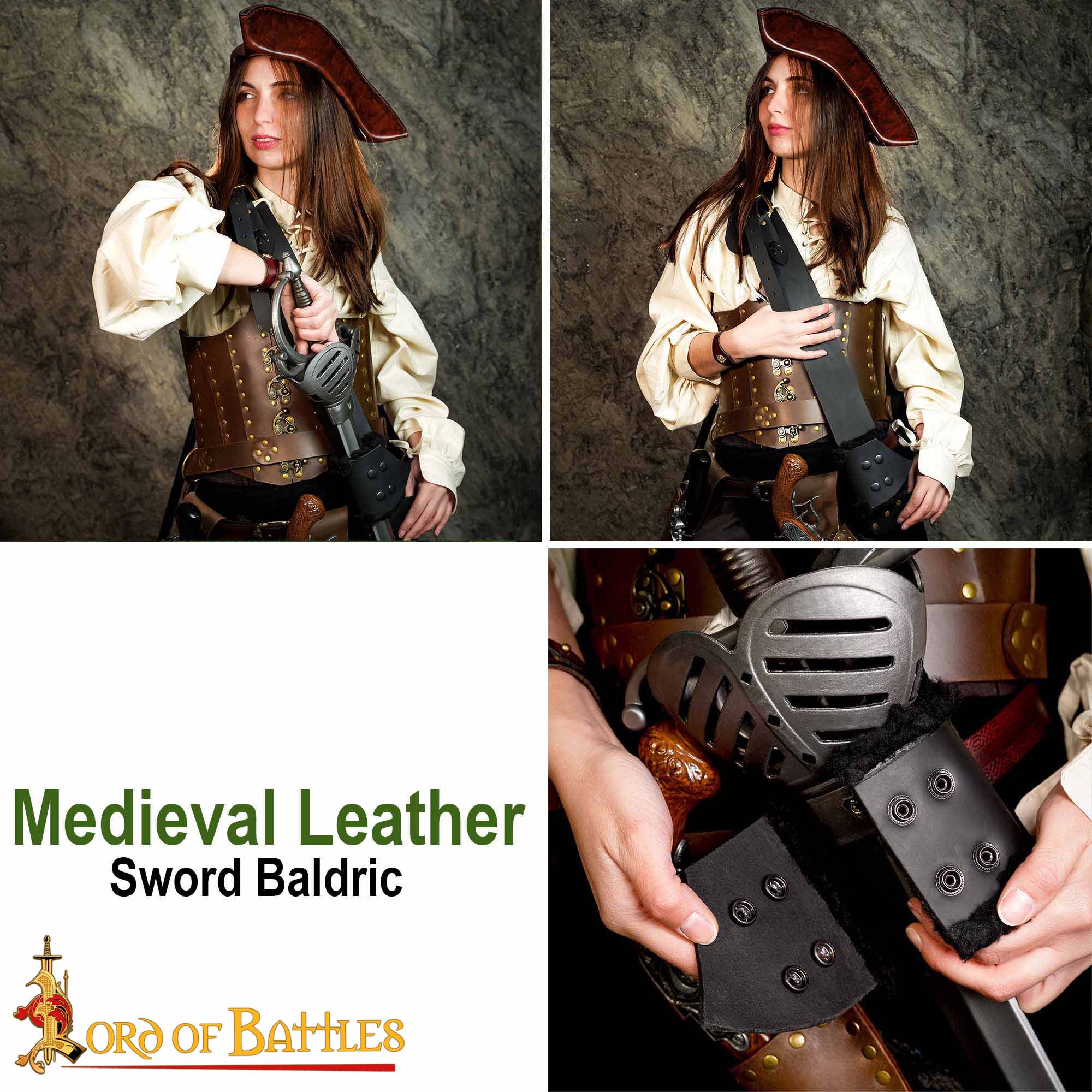 Bandolera medieval de cuero genuino para espada - imagen 8