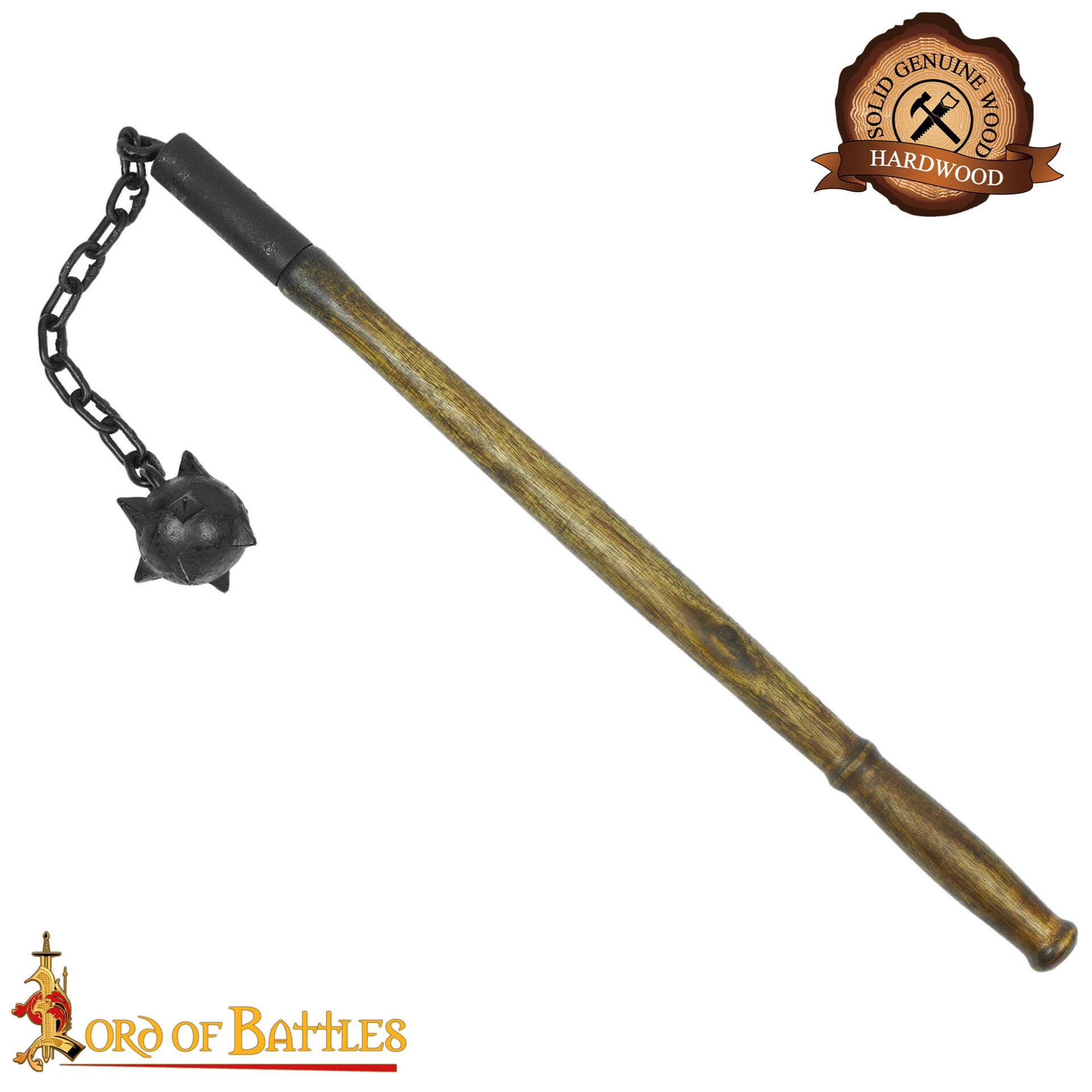 Imagen única de: Maza de cadena medieval tardía con bola con púas y mango de madera