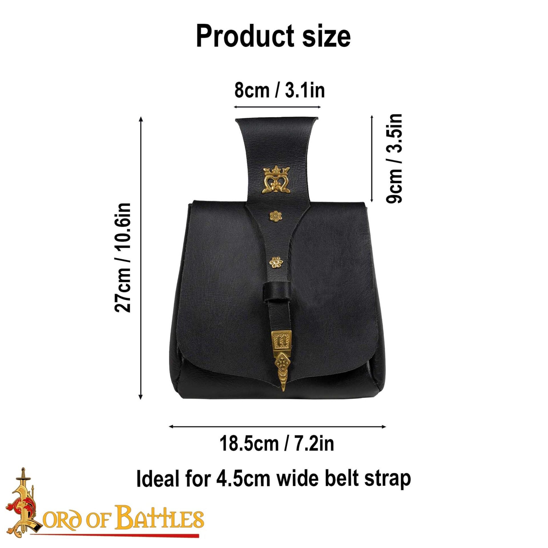 Bolsa de cinturón medieval King's Courtier de cuero con detalles de latón - imagen 3