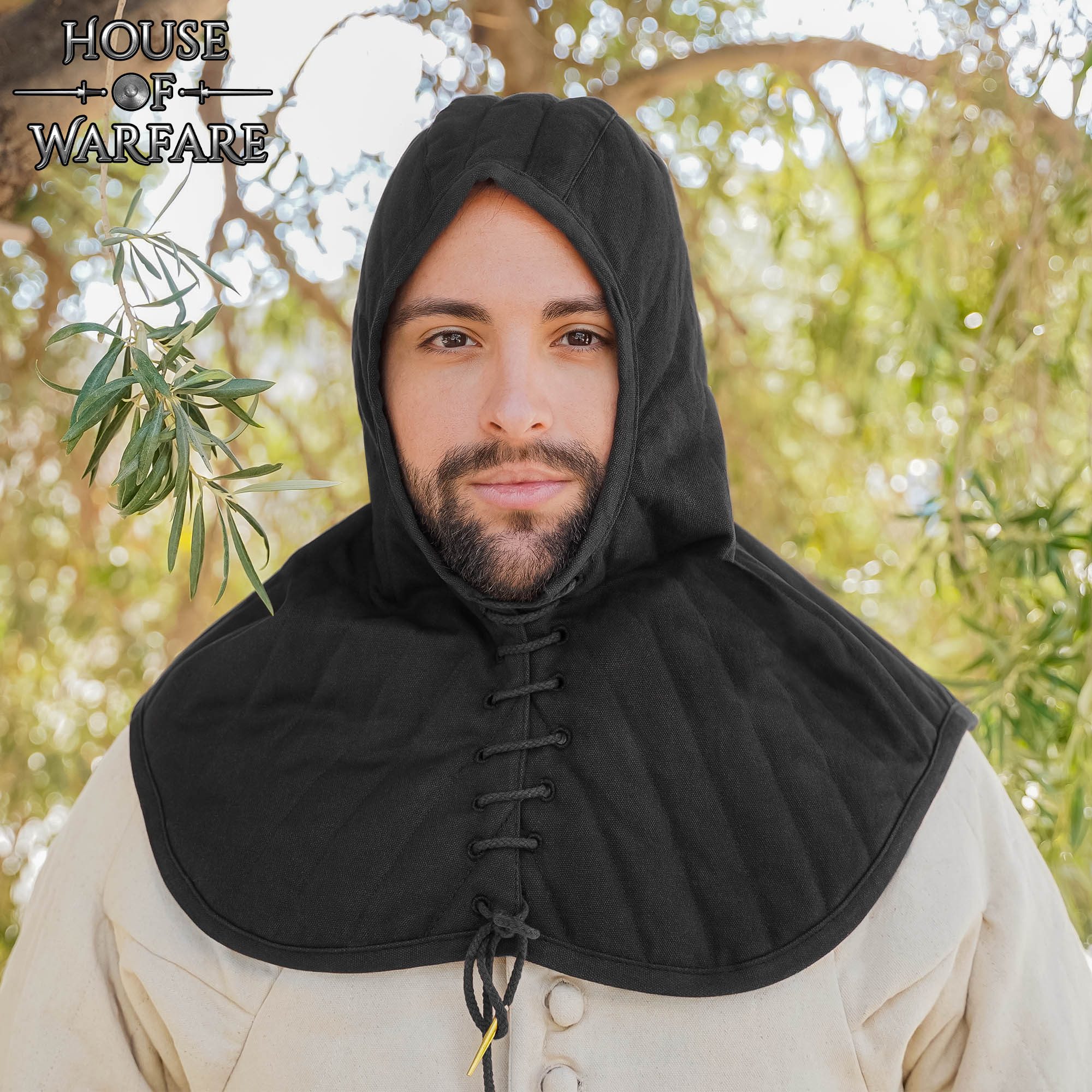 Capucha acolchada medieval con cuello — algodón acolchado (crudo) - imagen 2