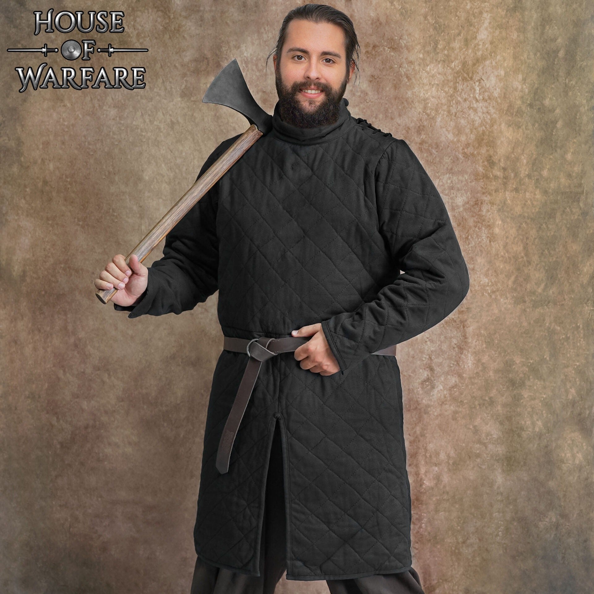 Gambesón medieval acolchado de doble capa con cuello alto - Negro - imagen 12