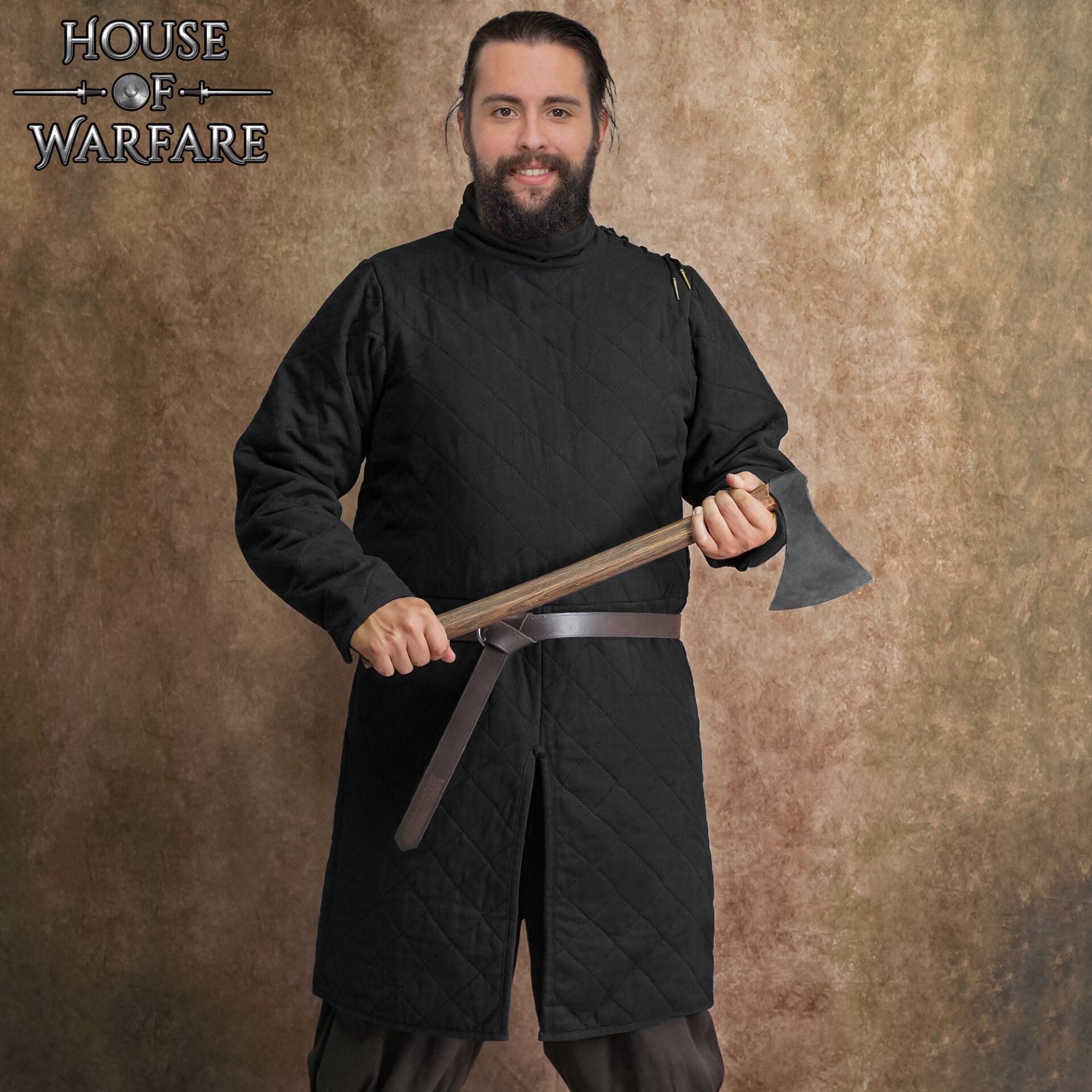 Gambesón medieval acolchado de doble capa con cuello alto - Negro - imagen 6