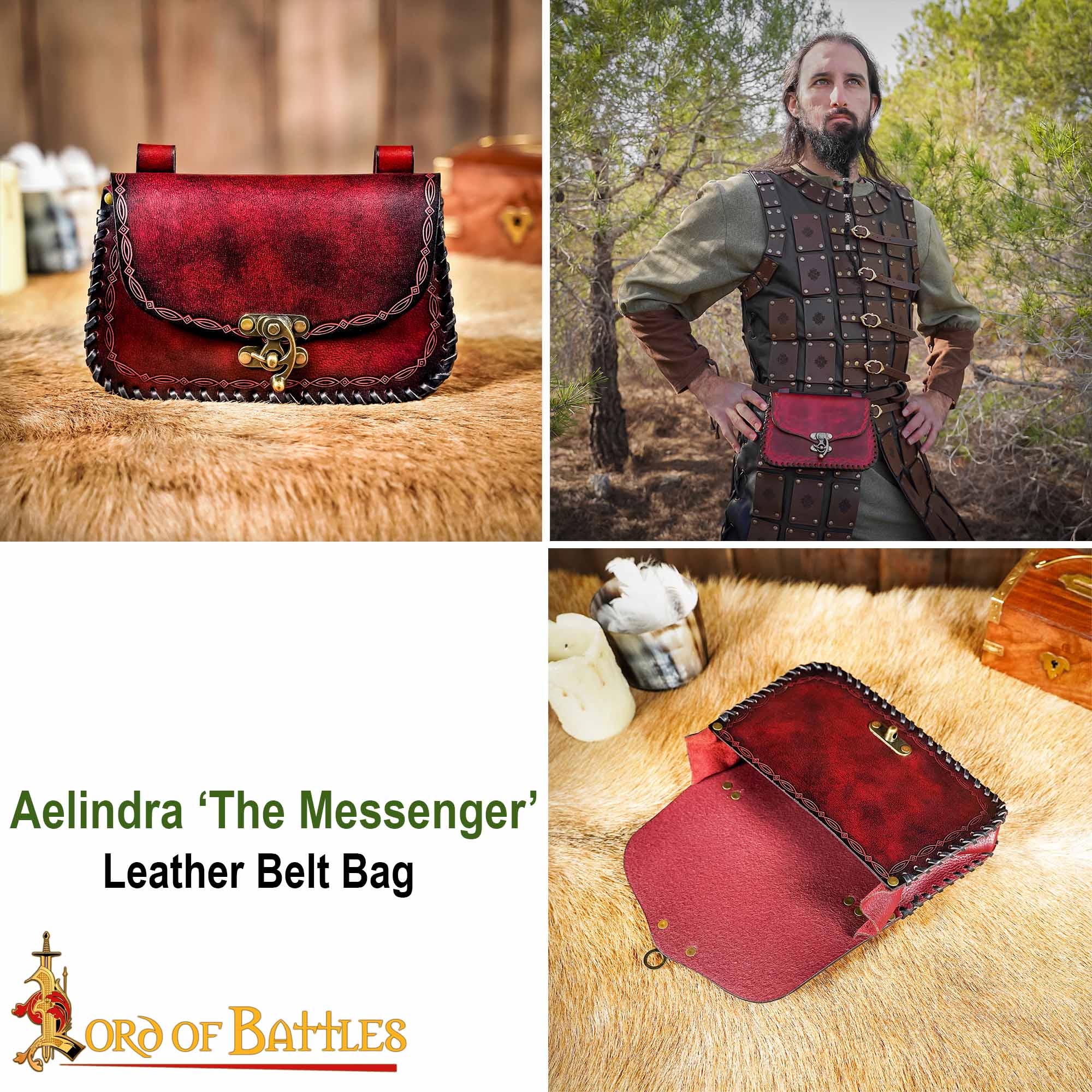 Bolsa de cinturón medieval de cuero repujado — LARP y recreación - imagen 9