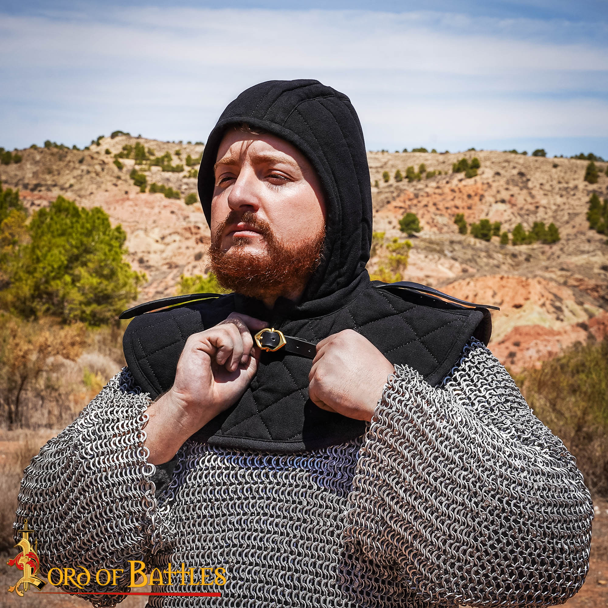 Capucha medieval acolchada de 3 capas con cuello - imagen 10