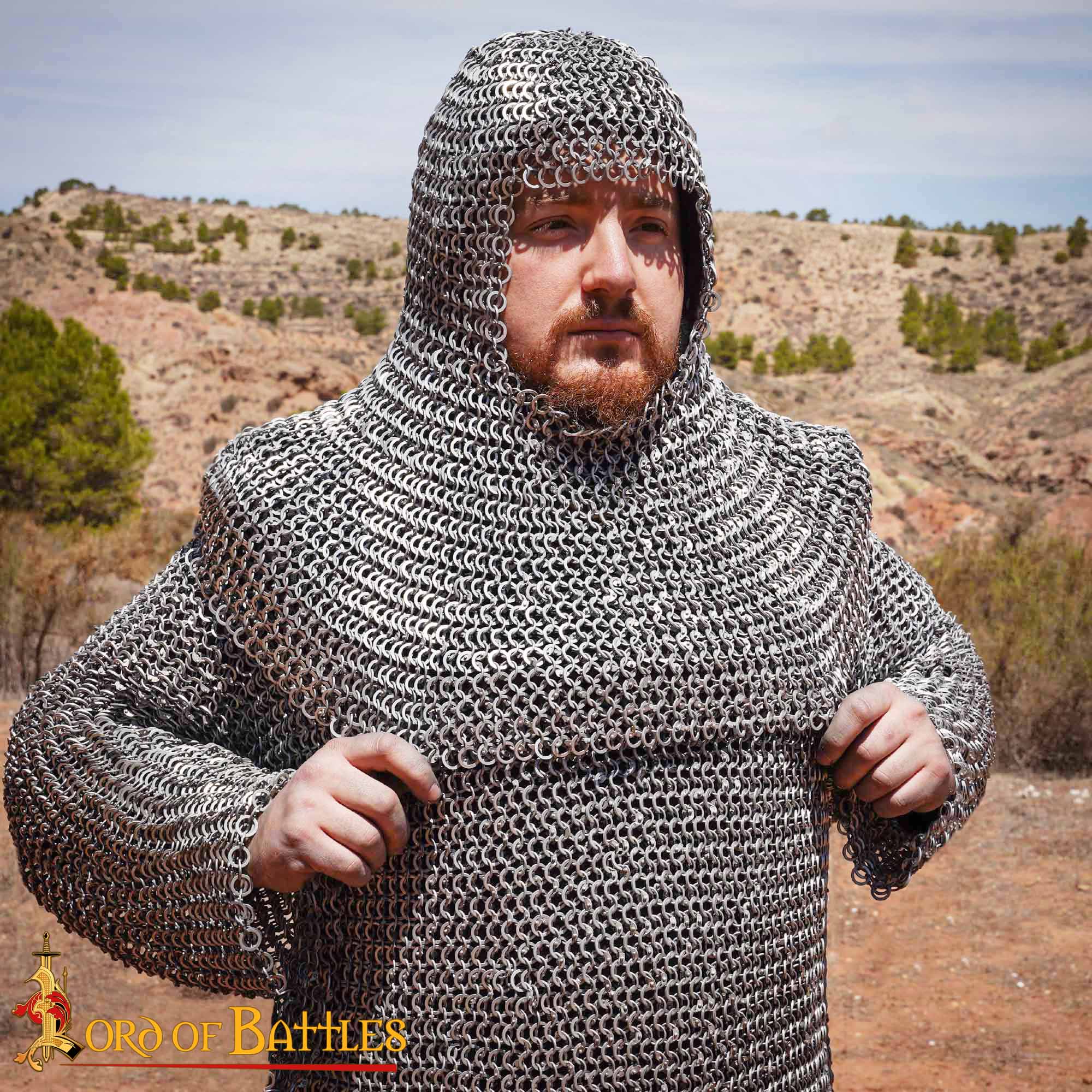 Capucha medieval acolchada de 3 capas con cuello - imagen 9