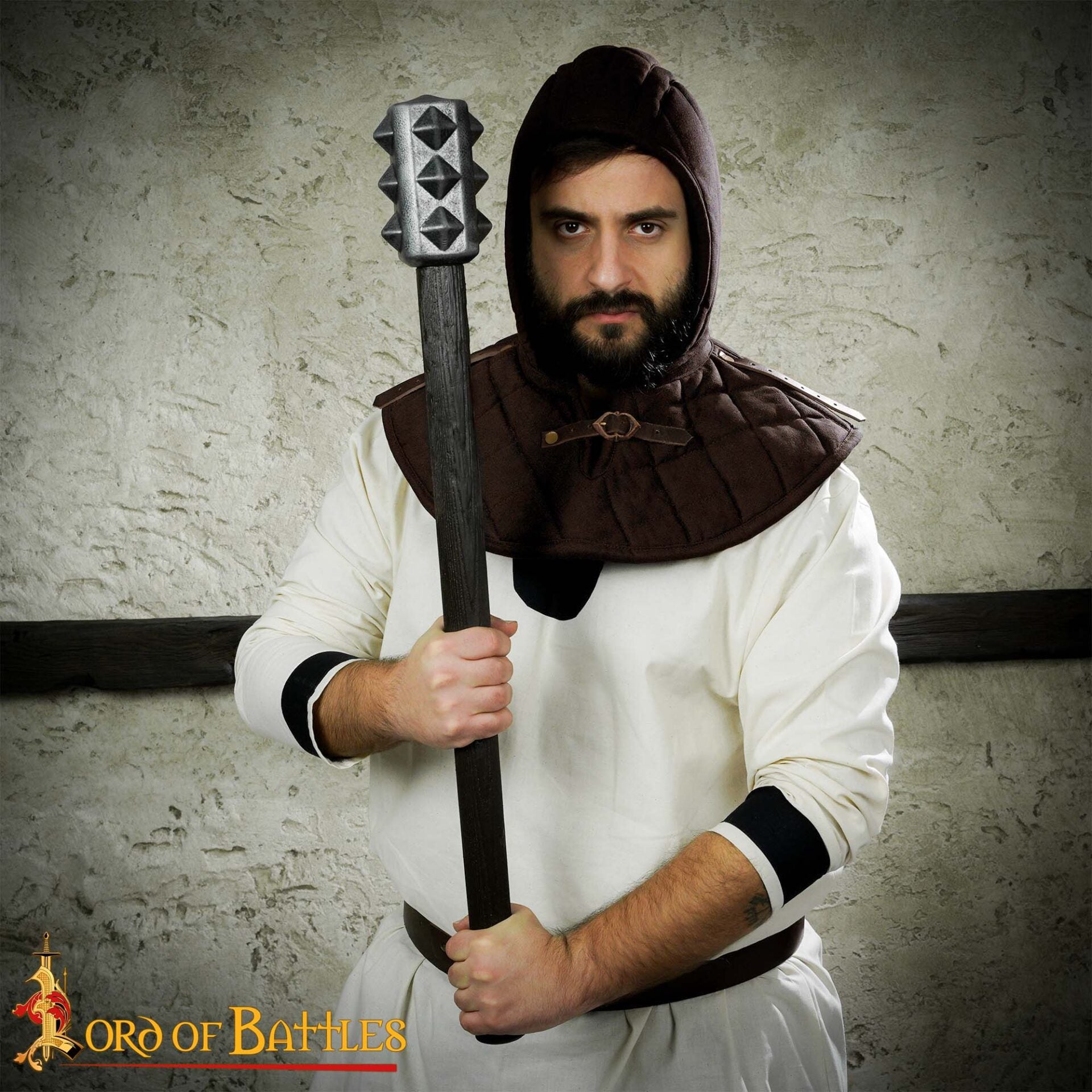Capucha medieval acolchada de 3 capas con cuello - imagen 18