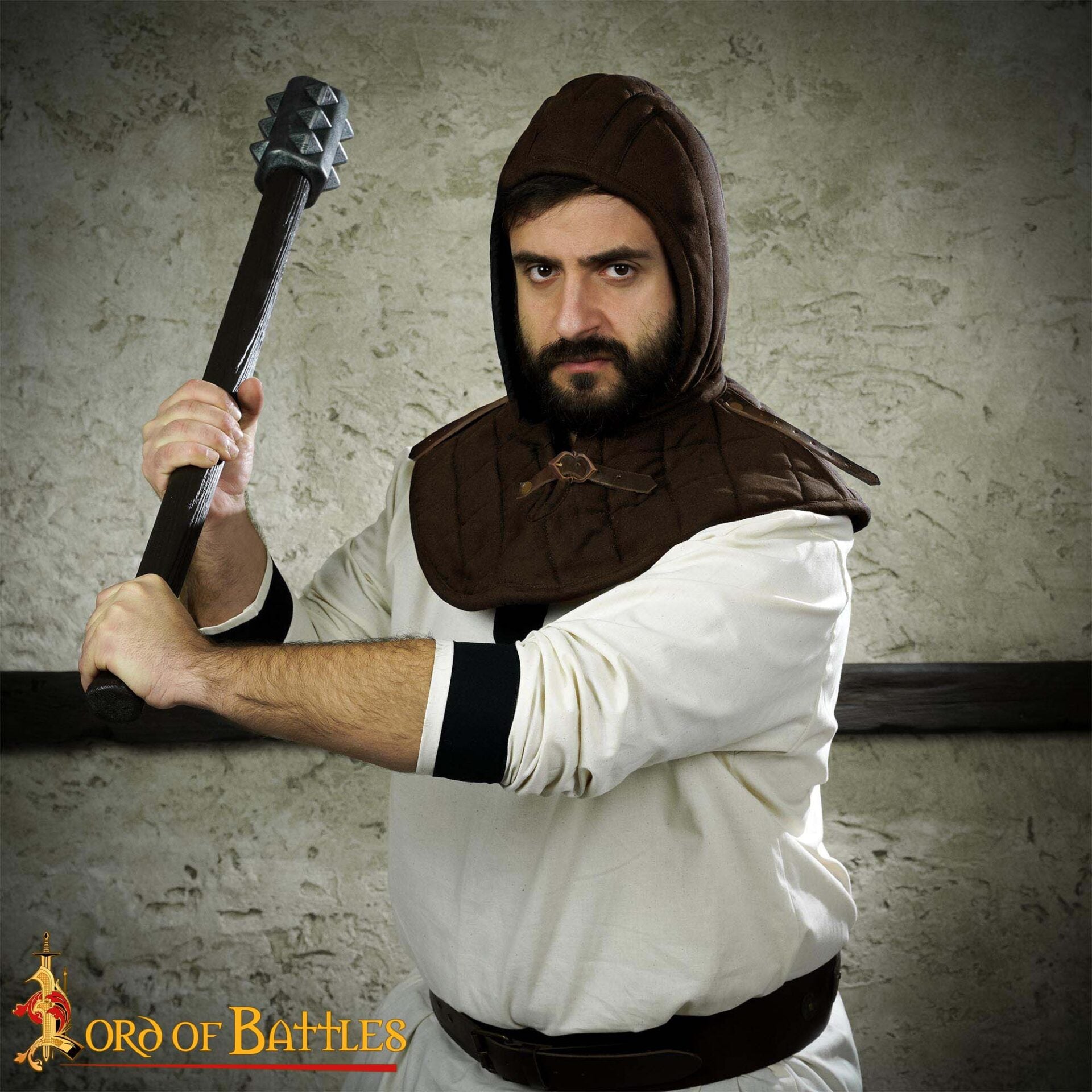 Capucha medieval acolchada de 3 capas con cuello - imagen 14