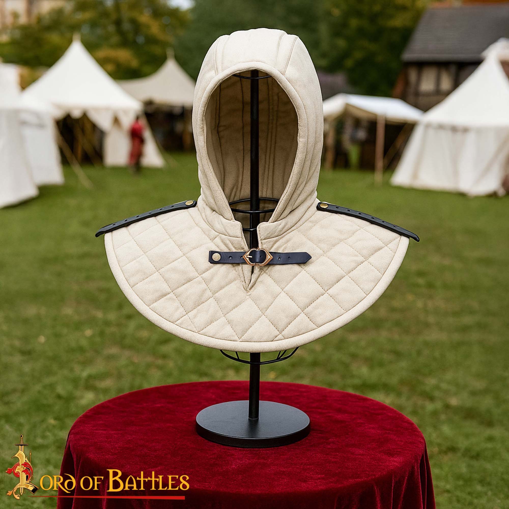 Capucha medieval acolchada de 3 capas con cuello - imagen 5