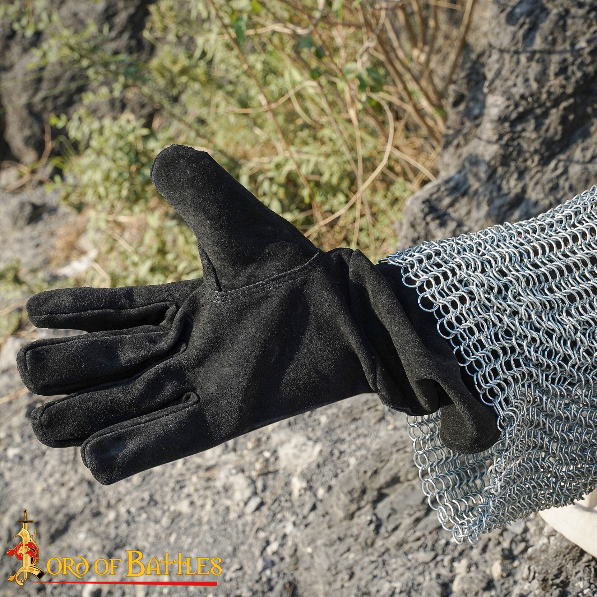 Guantes medievales de ante 38 cm con costura interior — Marrón / Negro - imagen 5