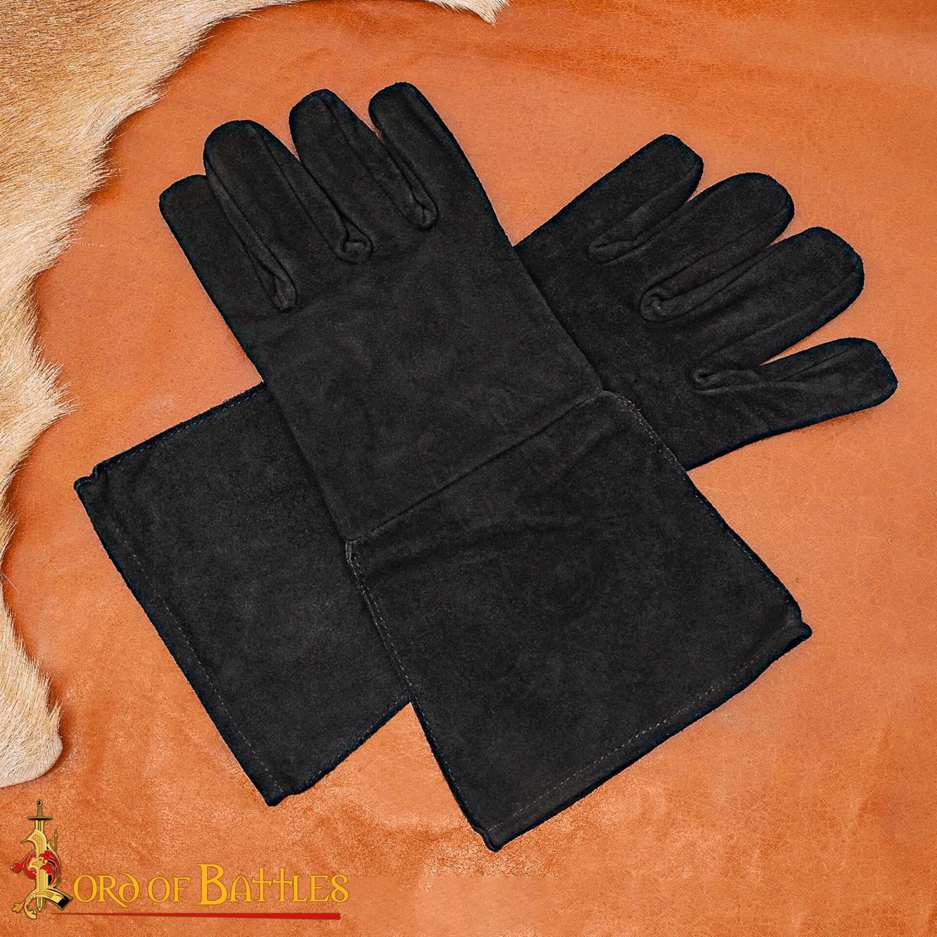 Guantes medievales de ante 38 cm con costura interior — Marrón / Negro - imagen 13