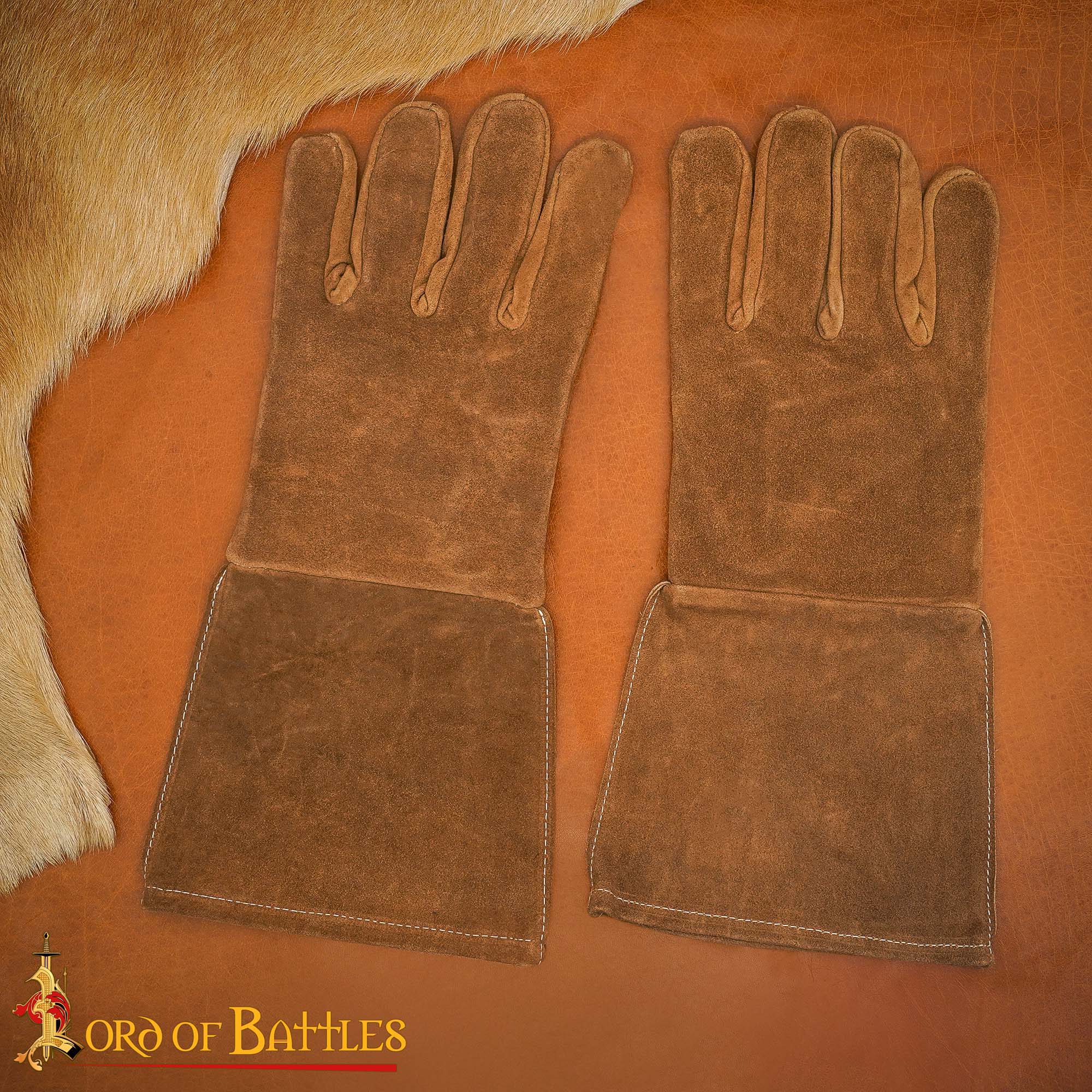 Guantes medievales de ante 38 cm con costura interior — Marrón / Negro - Marrón