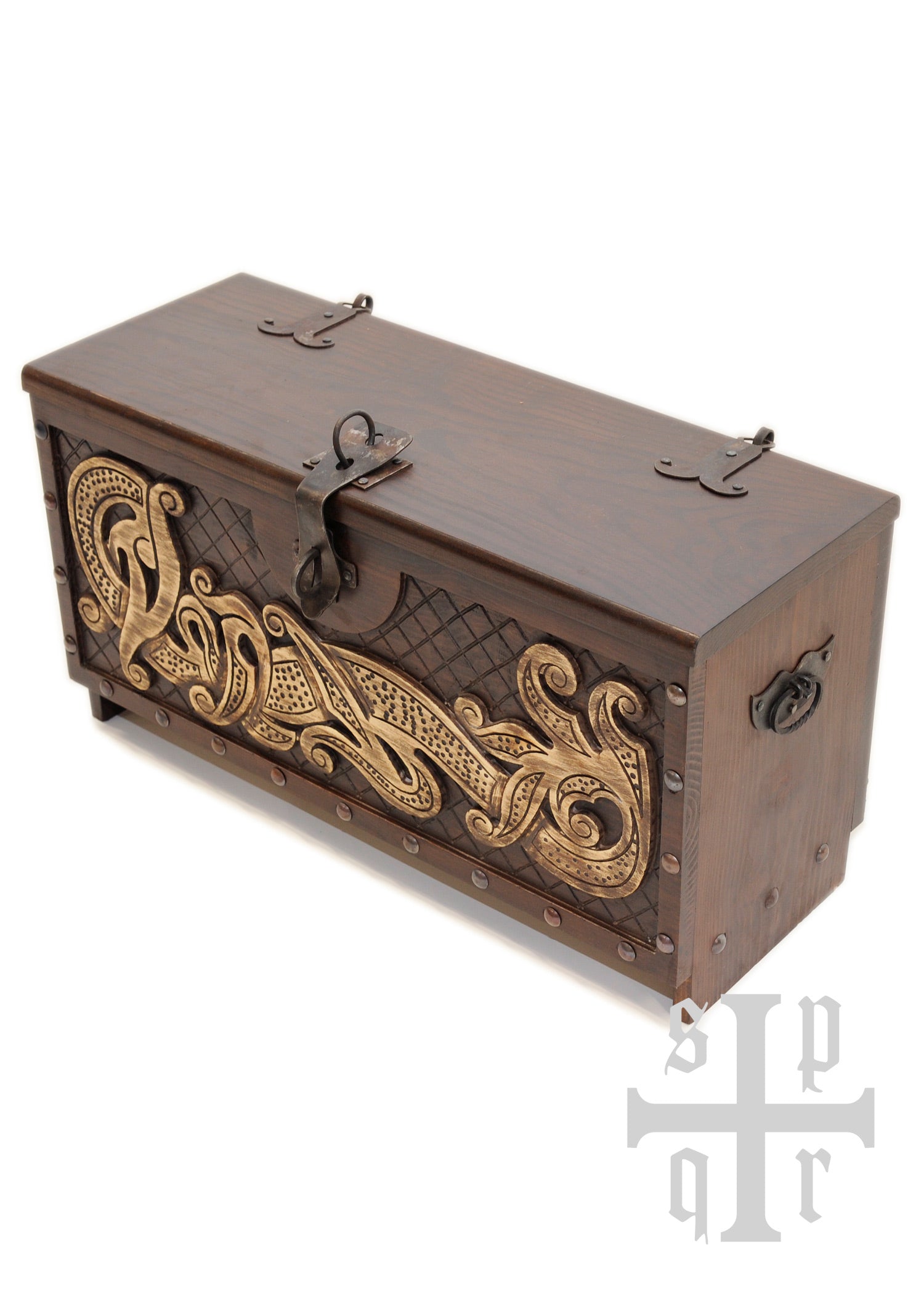 Imagen única de: Cofre Vikingo De Madera Con Motivo De Serpiente Midgard Nº 2, Con Defectos