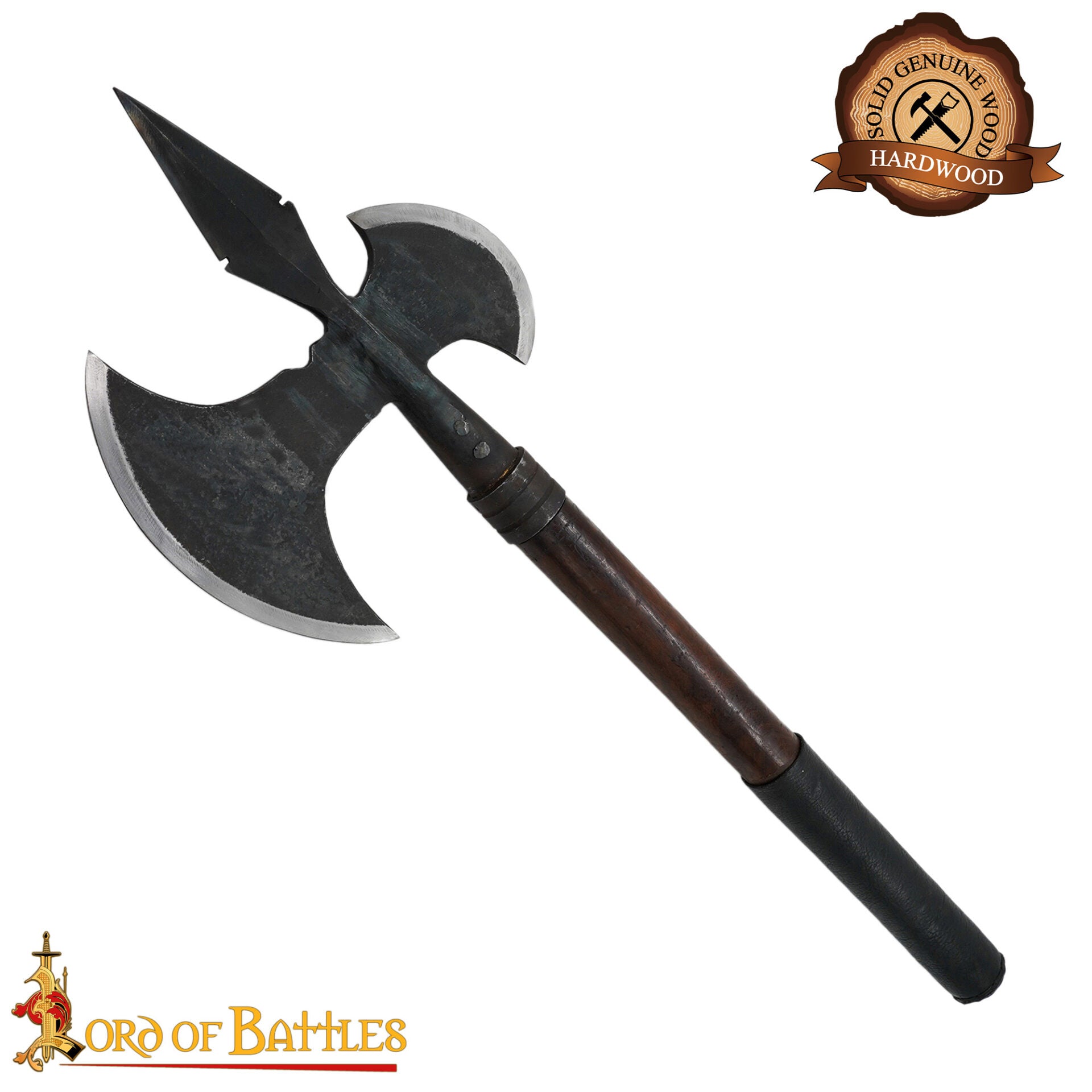 Hacha medieval de doble hoja con acero al carbono y mango de madera - imagen 12