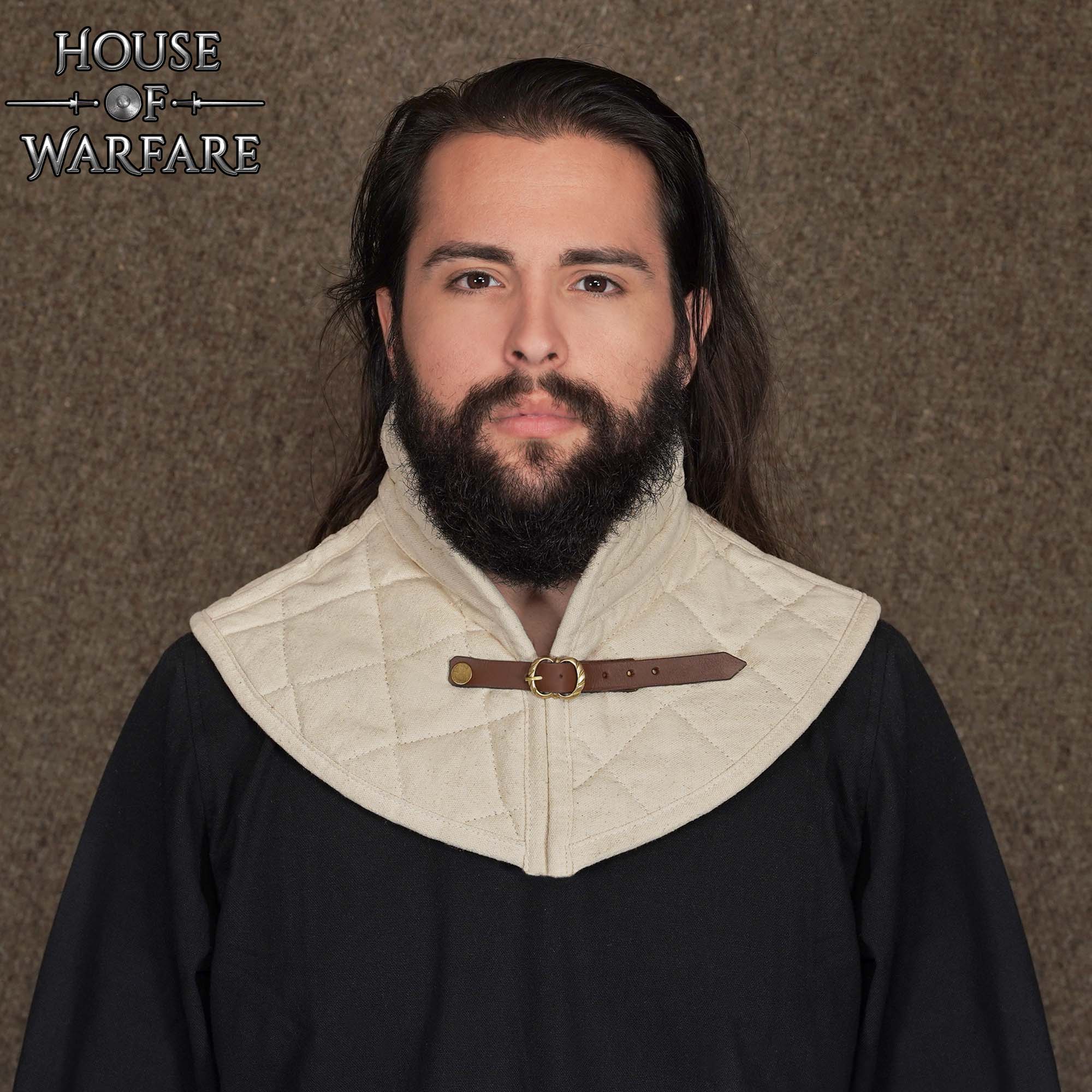 Imagen única de: Cuello de Gambesón Medieval Acolchado con Relleno de Algodón y Hebilla de Cuero