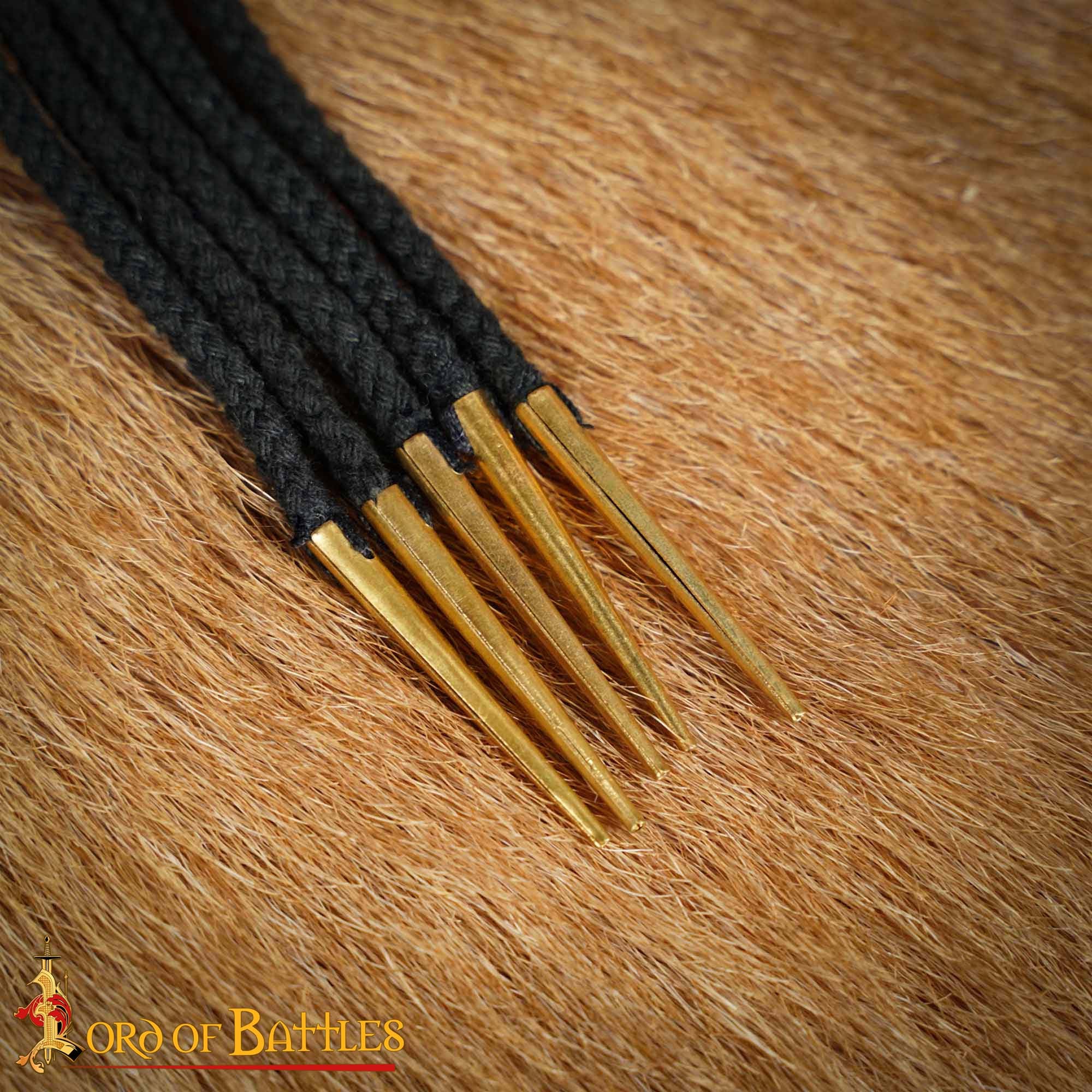 Imagen única de: Cordones de Algodón Negro con Remates de Latón Macizo - Juego de 5 Corbatas Medievales