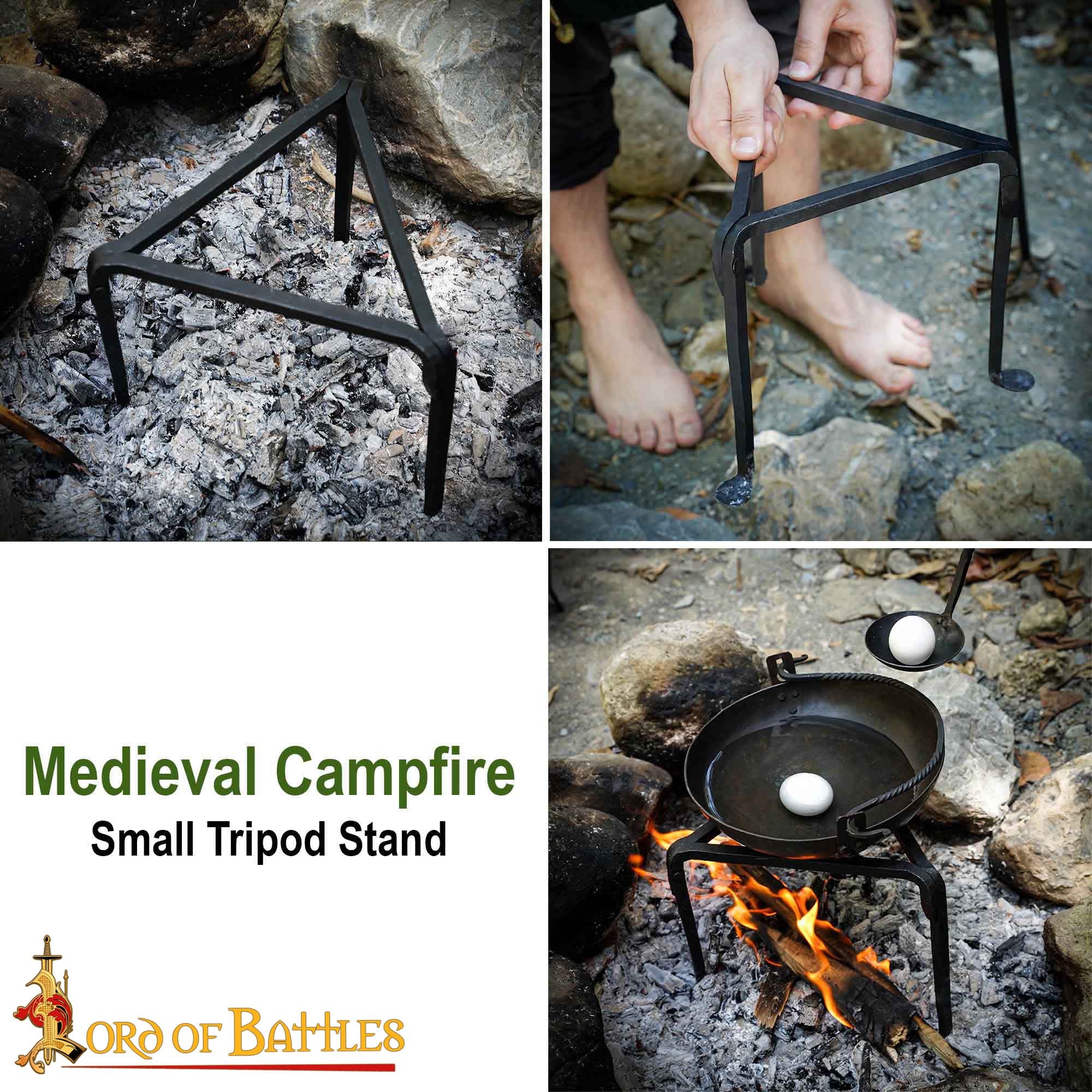 Imagen única de: Trípode de Hierro Forjado a Mano - 9 Pulgadas Acabado Negro - Soporte Medieval para Olla de Campamento