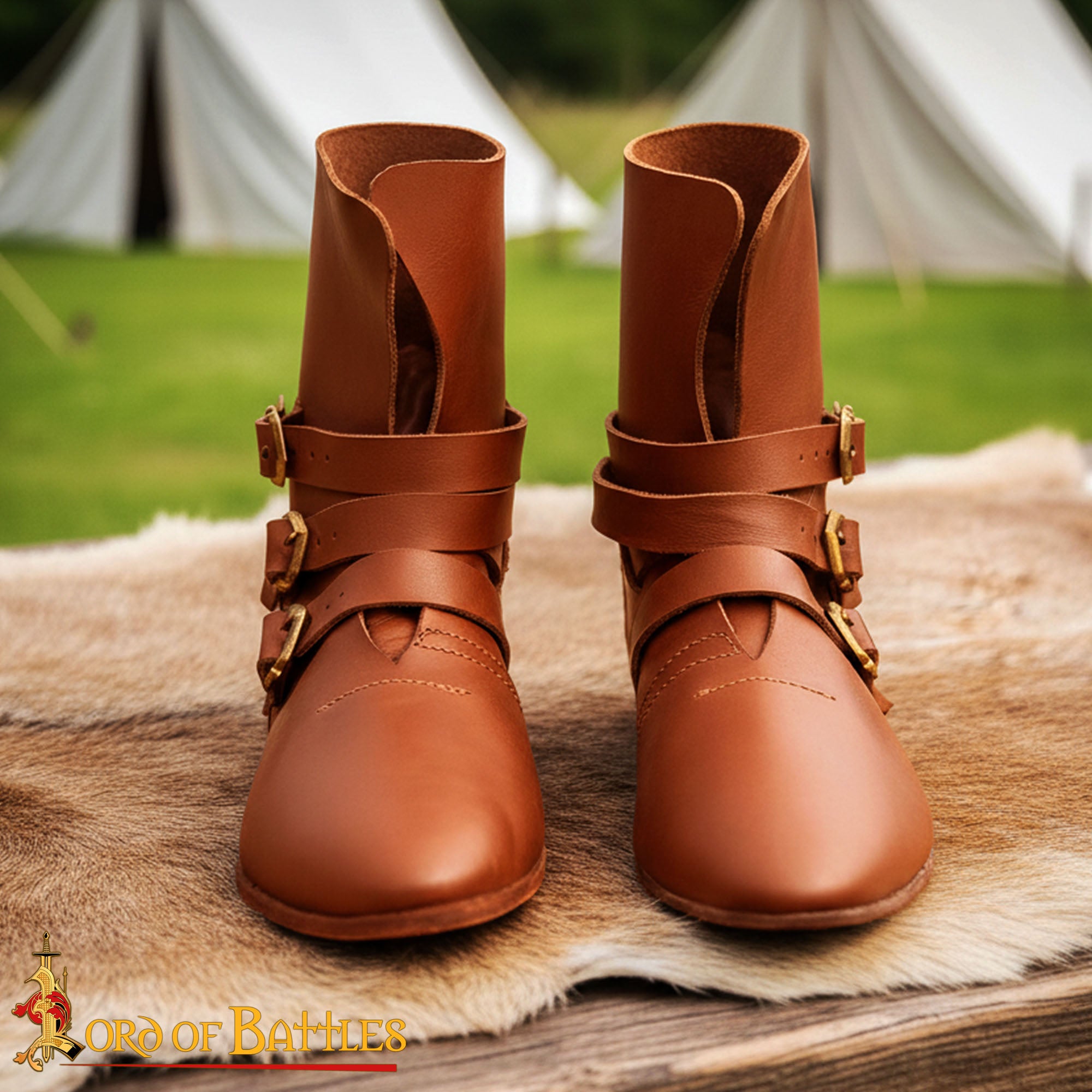 Botas de cuero siglo XV con triple hebilla de latón - imagen 5