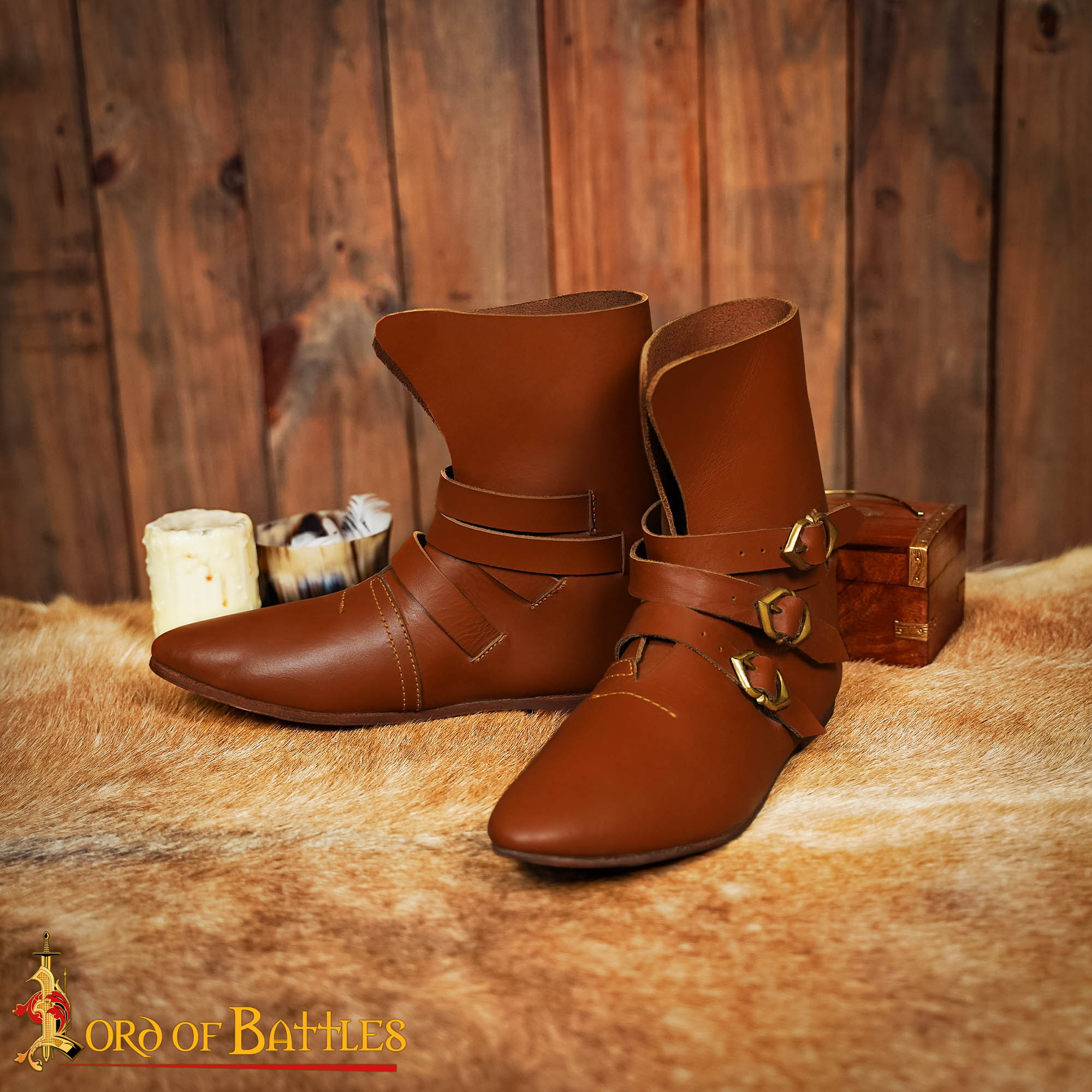 Botas de cuero siglo XV con triple hebilla de latón - imagen 16