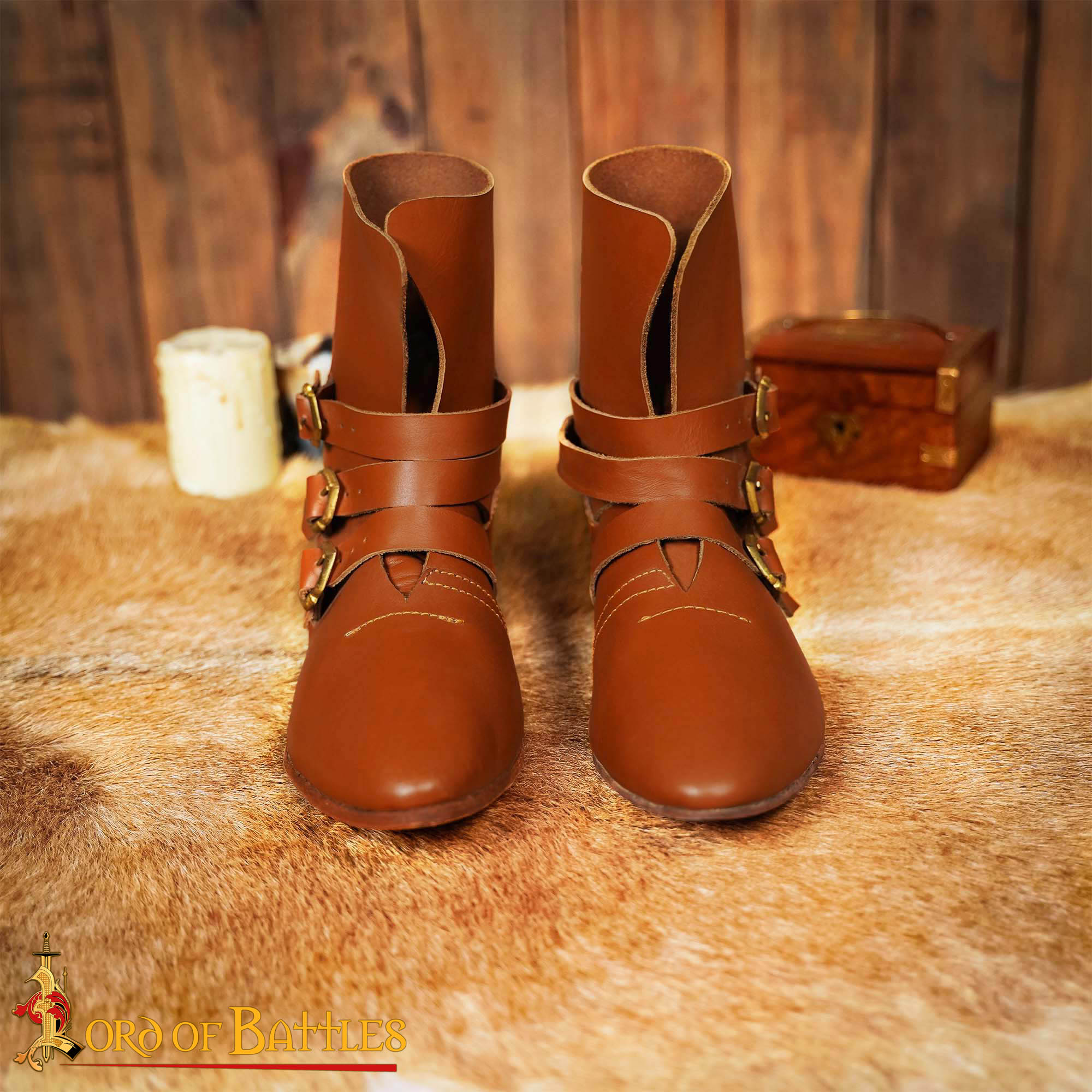 Botas de cuero siglo XV con triple hebilla de latón - imagen 19