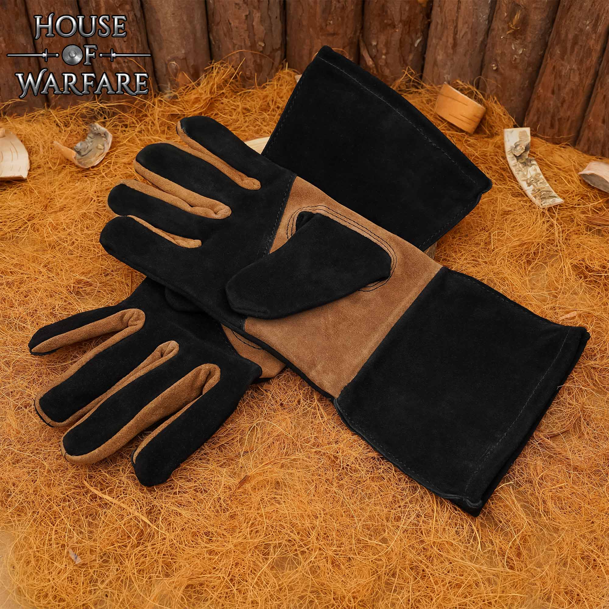 Guantes medievales de cuero y ante bicolor - 10