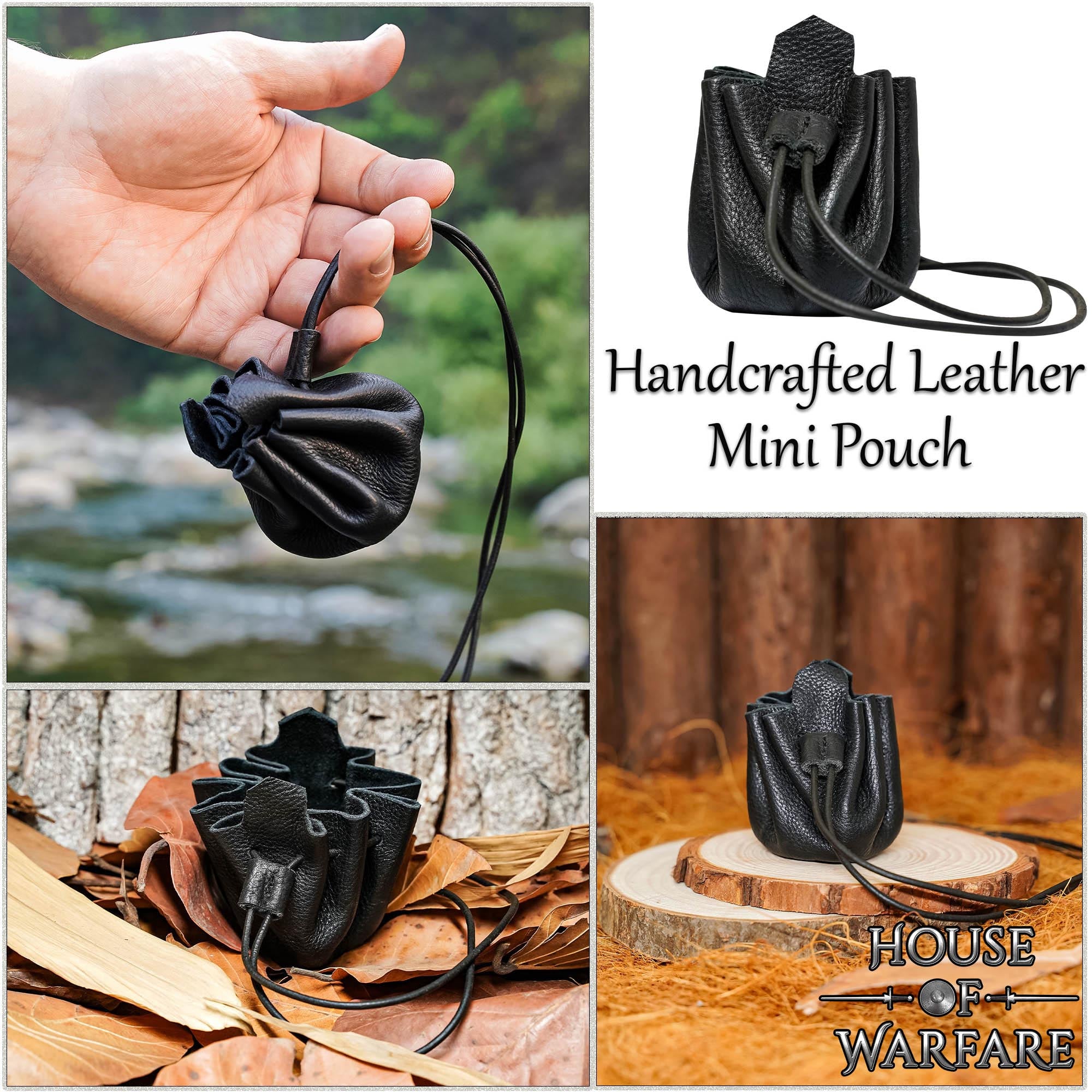 Imagen única de: Monedero Pequeño de Cuero - Bolsita Artesanal Negra con Cordón para Monedas, Dados, Joyas