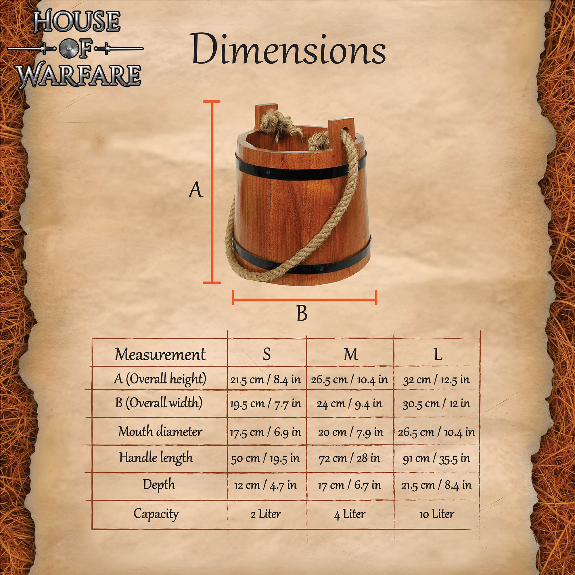 Cubos de madera artesanales — Baldes rústicos de agua (S, M, L) - imagen 20