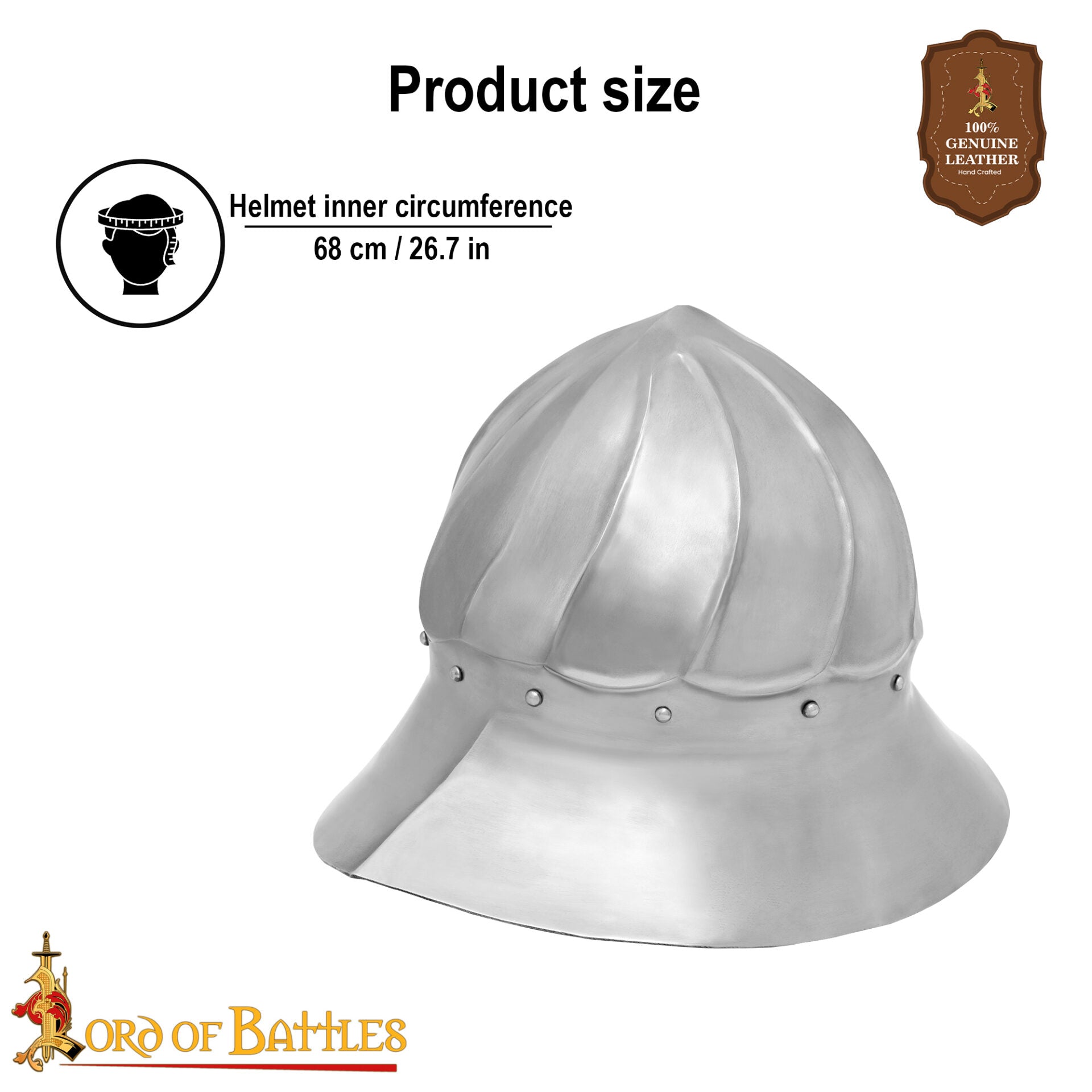 Imagen única de: Casco Borgoñón del Siglo Xv - Casco de Infantería de Acero de Calibre 14 con Forro de Cuero