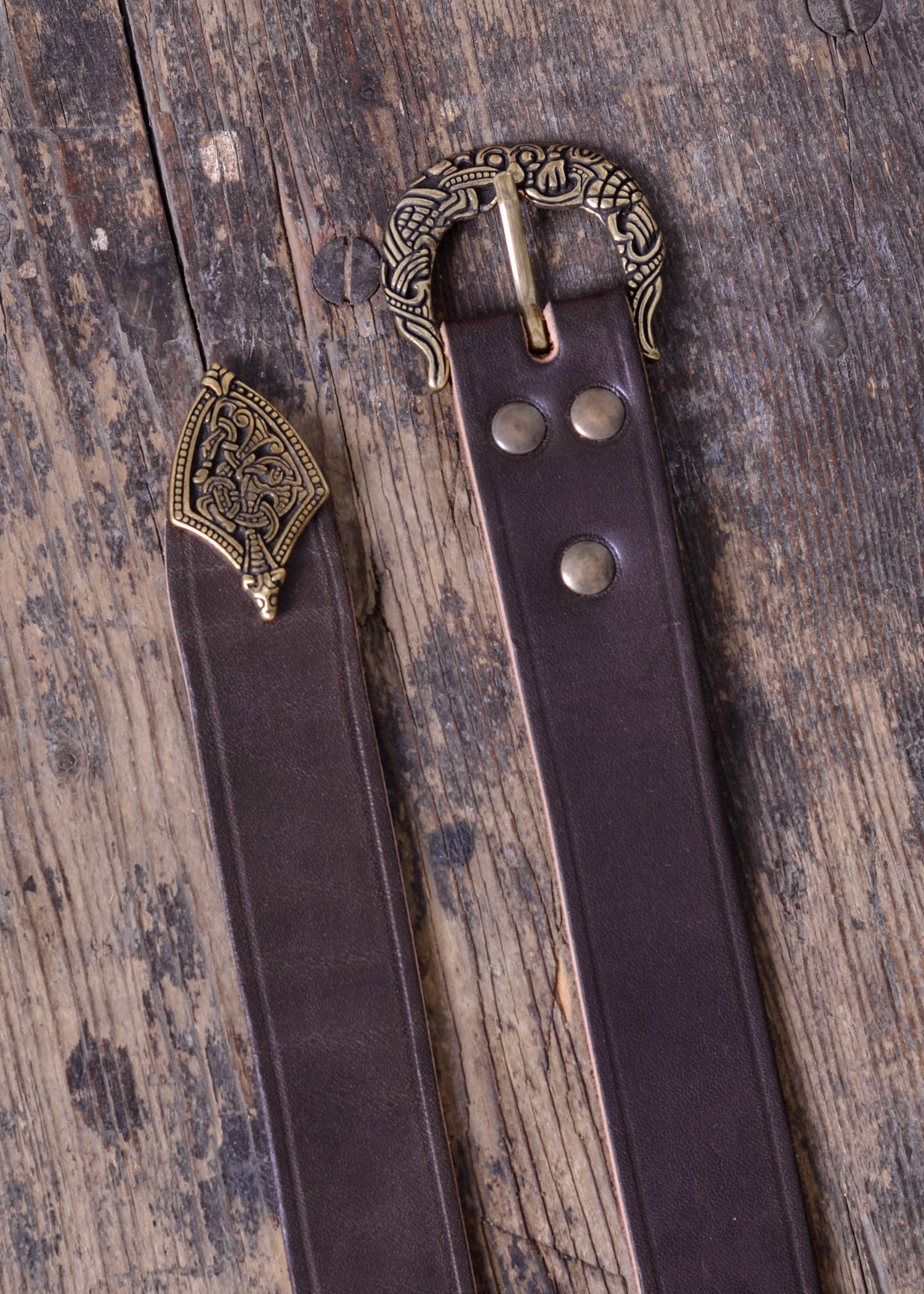 Imagen única de: Cinturón Vikingo Con Extremo De Correa, 3 Cm De Ancho, Color Marrón/bronce