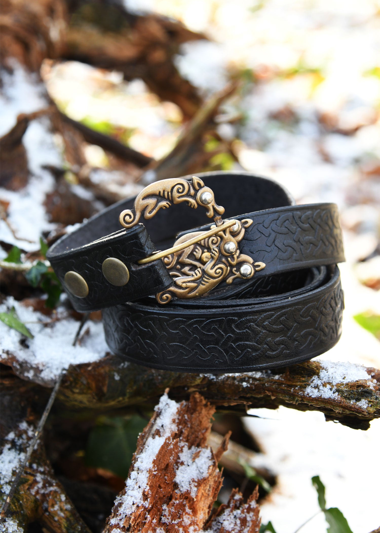 Imagen única de: Cinturón De Piel Con Motivo Celta Grabado, Negro