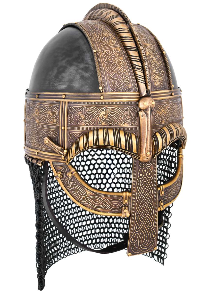 Casco vikingo de Valsgärde con camal de malla y ornamentación nórdica