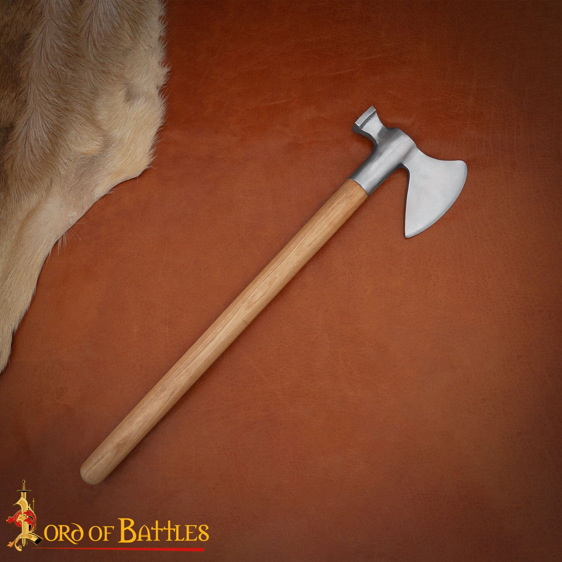 Hacha-martillo medieval tardío en acero al carbono y mango de madera - 6.5"X5"