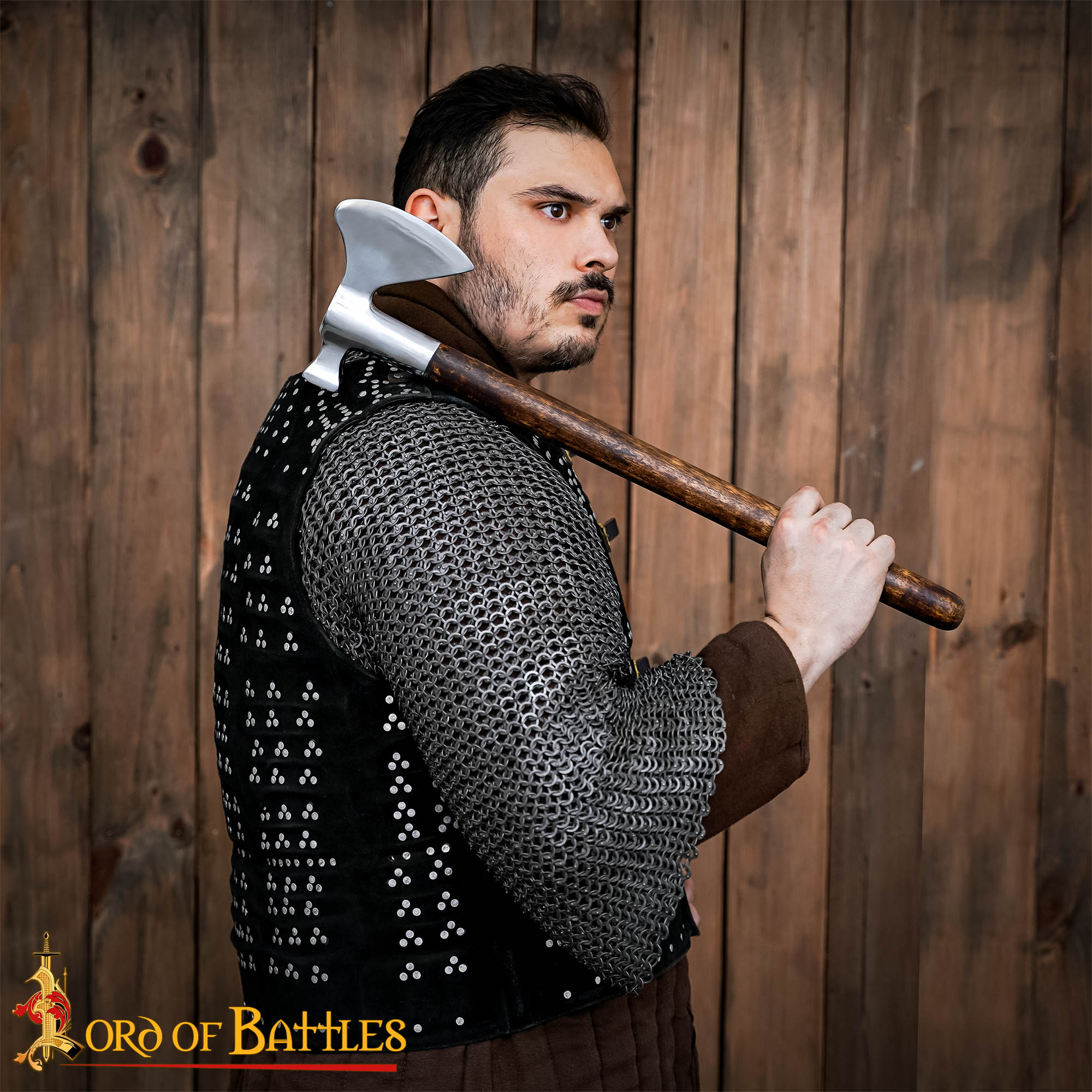 Hacha-martillo medieval tardío en acero al carbono y mango de madera - imagen 10