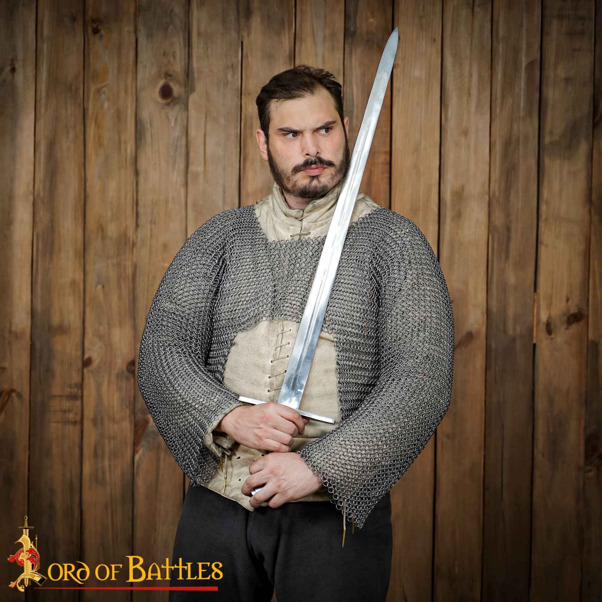 Hauberk de malla medieval corto, 9 mm, acero calibre 16 - imagen 15