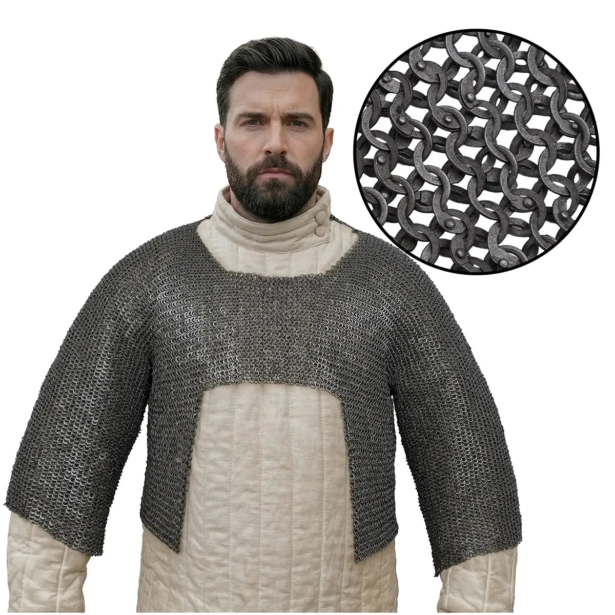 Hauberk corto de malla rivetada 6 mm, anillas planas y sólidas - Talla M