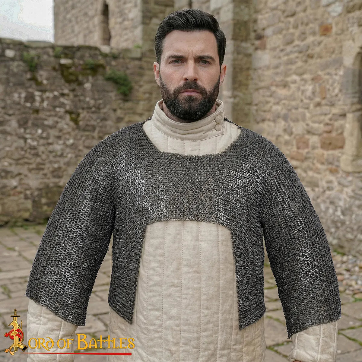 Hauberk corto de malla rivetada 6 mm, anillas planas y sólidas - Talla M - imagen 2