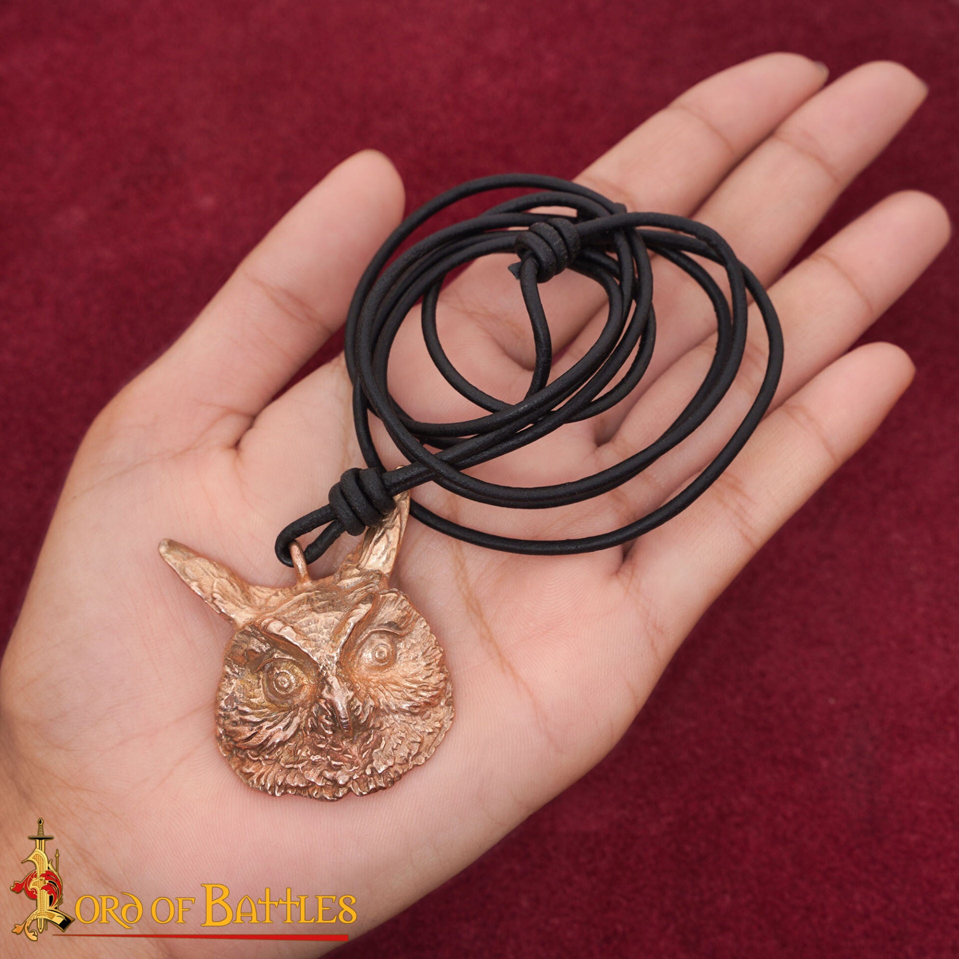 Colgante búho en bronce — fundición a la cera perdida con cordón de cuero - imagen 7