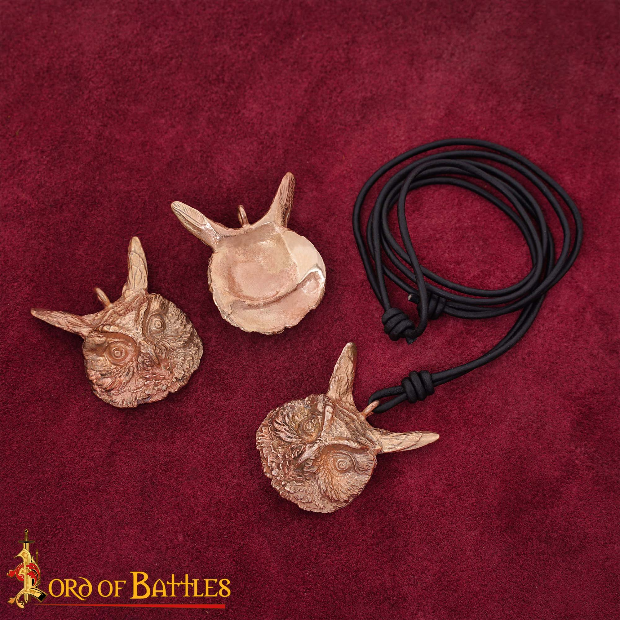 Colgante búho en bronce — fundición a la cera perdida con cordón de cuero - imagen 5