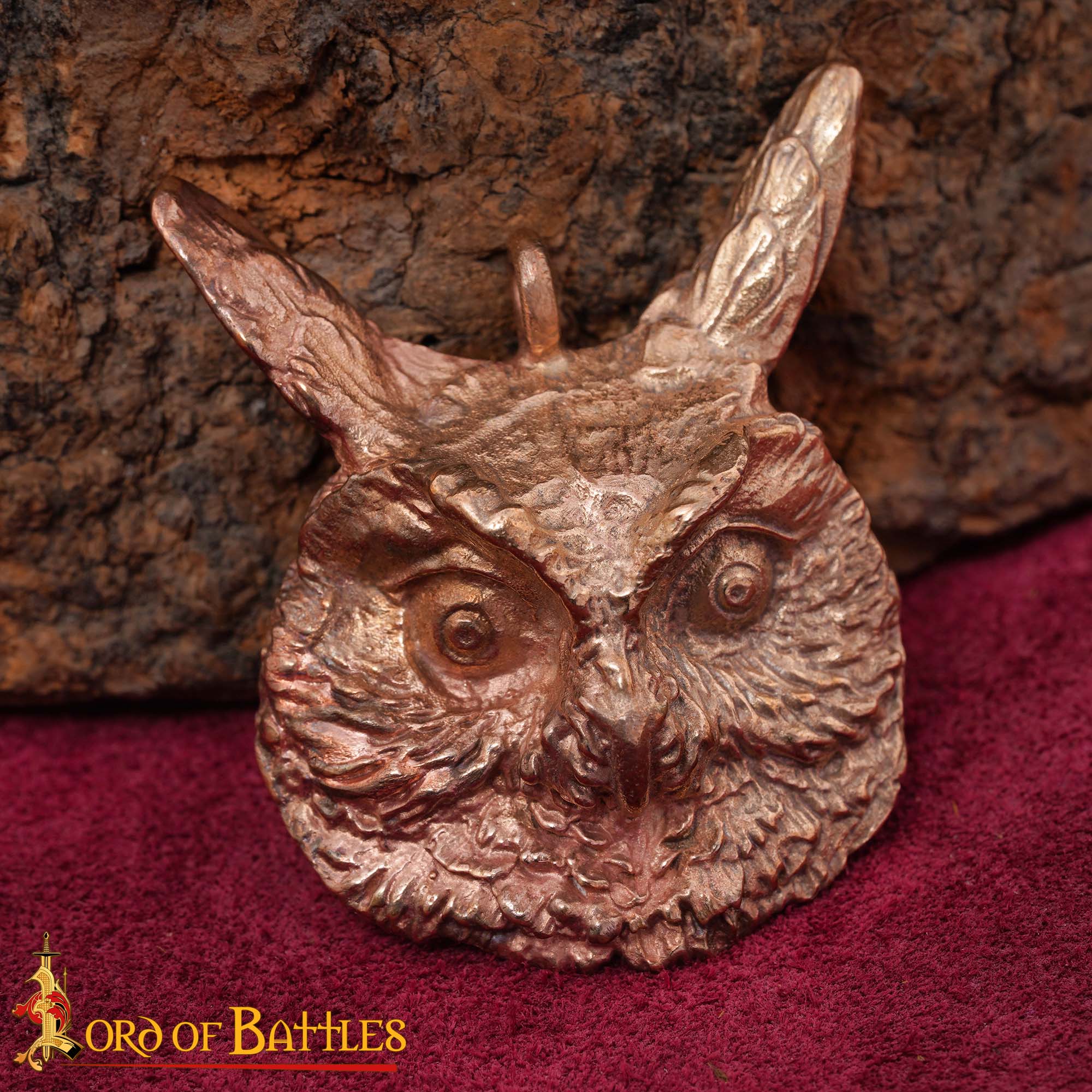 Colgante búho en bronce — fundición a la cera perdida con cordón de cuero - imagen 2