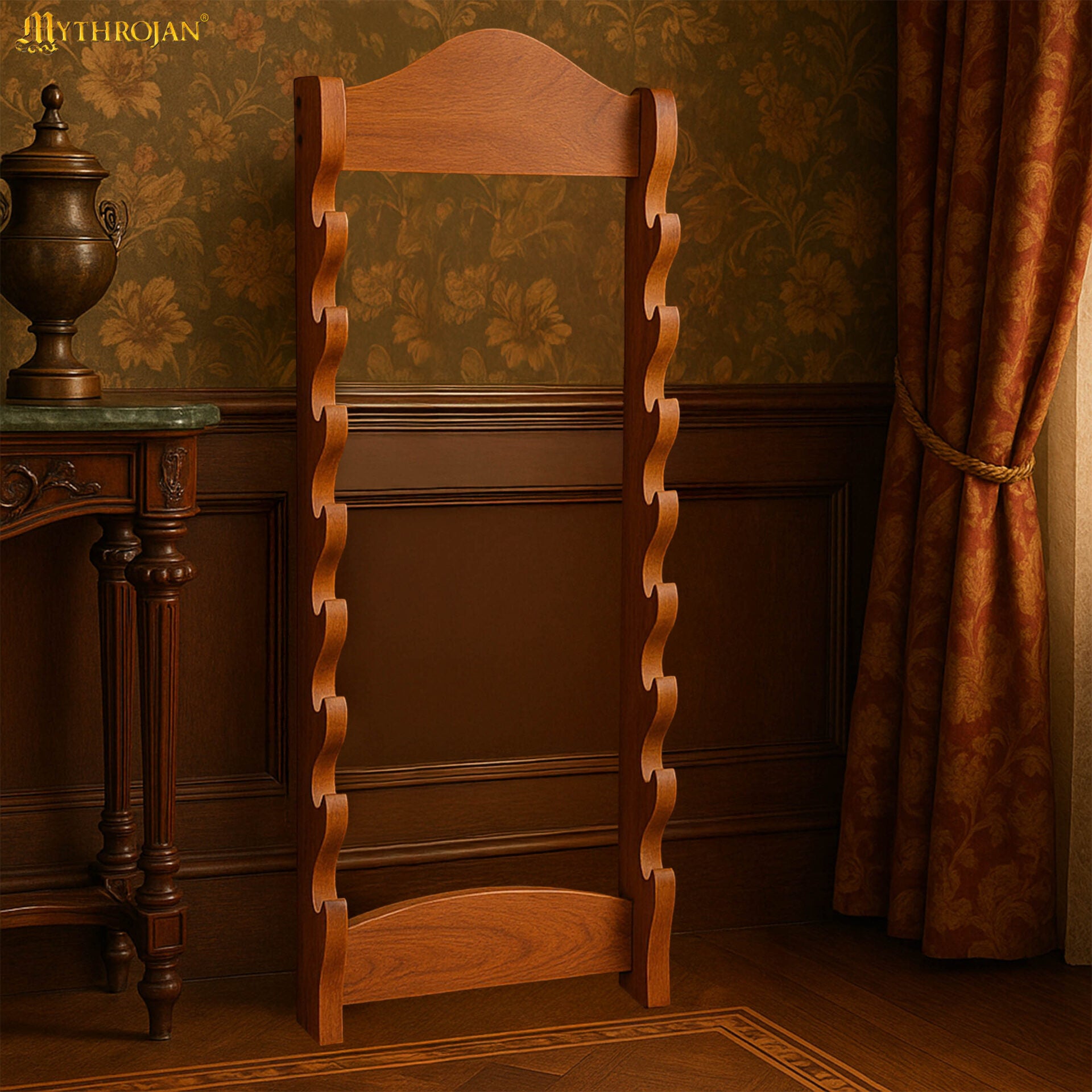 Soporte mural de madera maciza para espadas y hachas - imagen 2