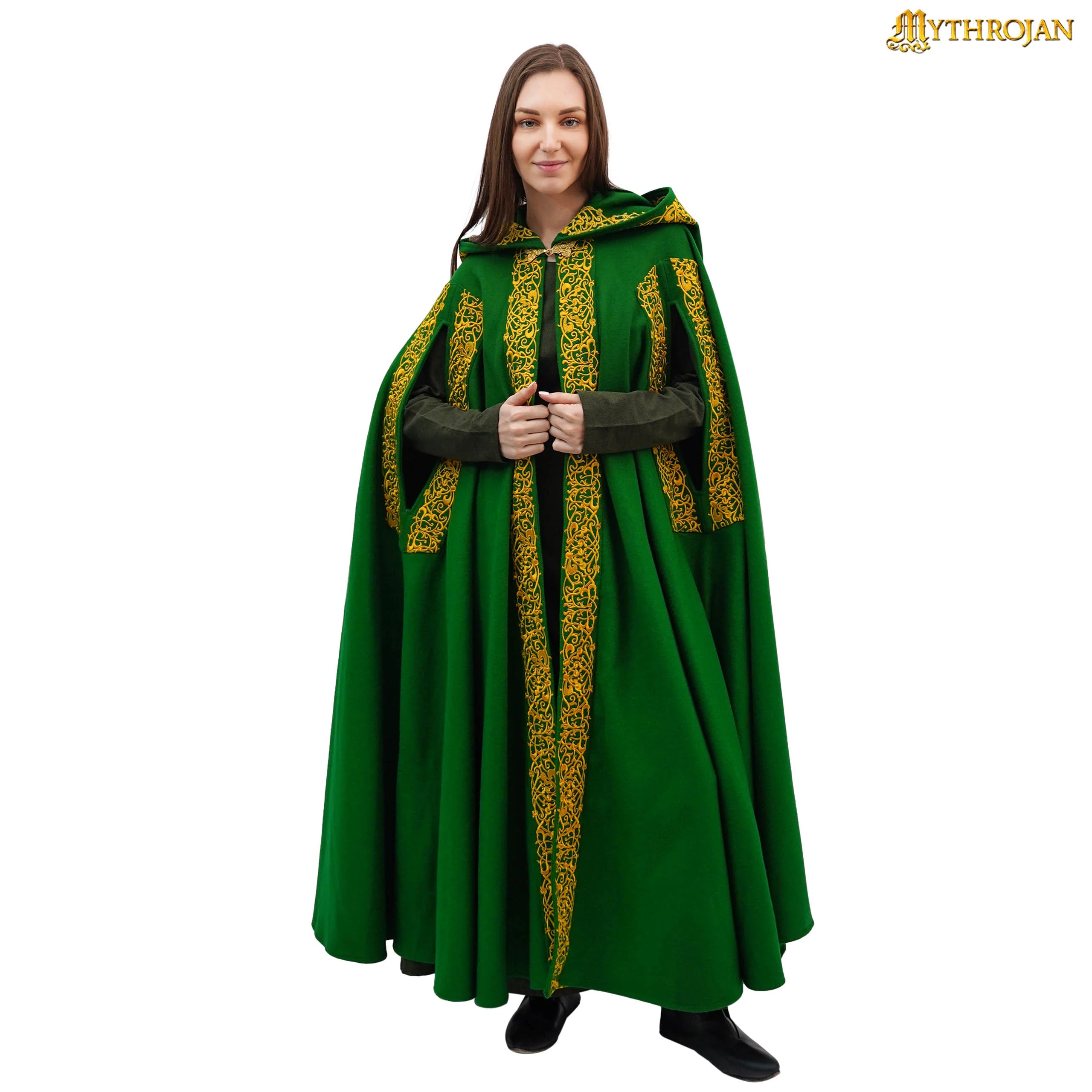 Capa medieval de lana 70% con capucha y cierre de latón, bordada - imagen 8