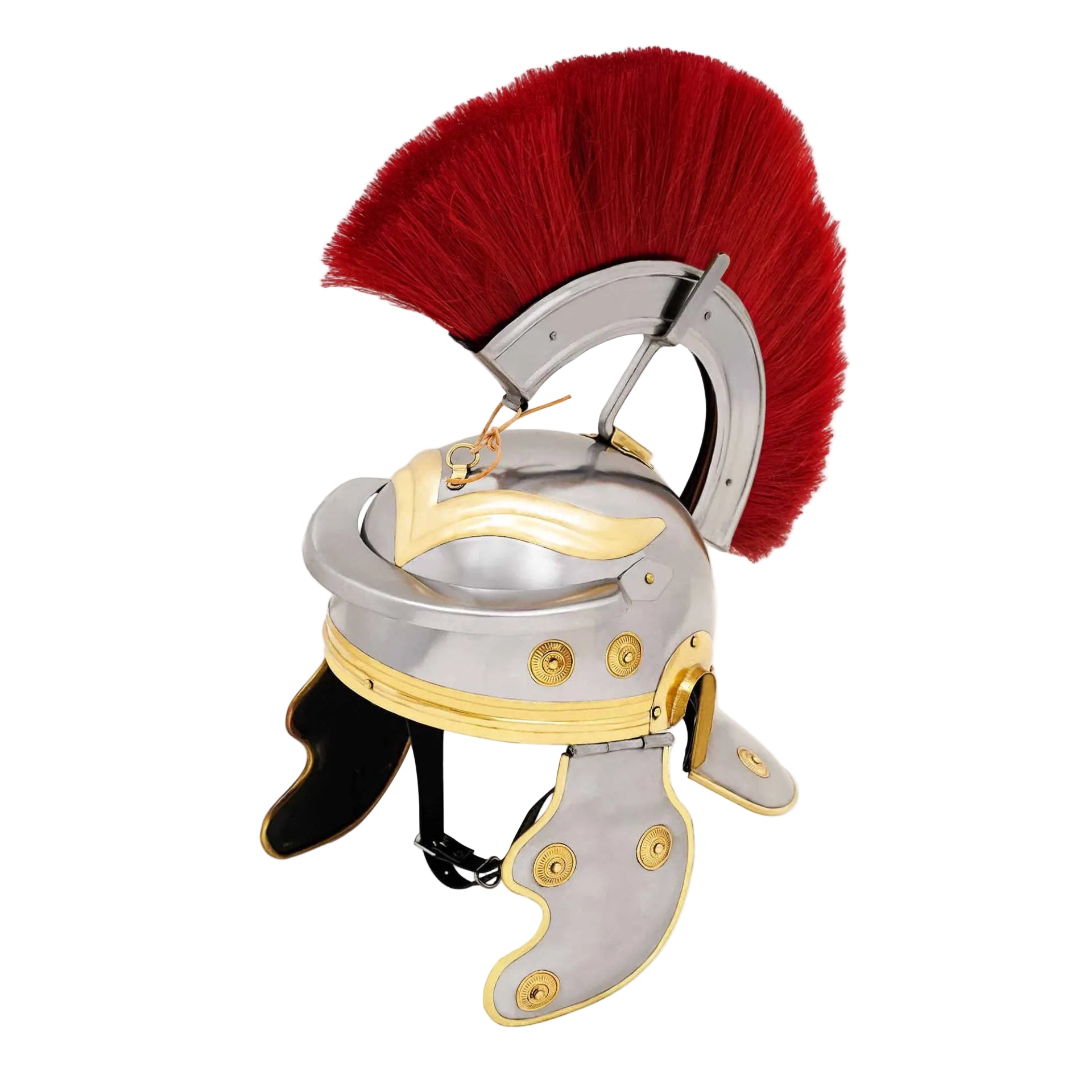 Imagen única de: Casco de Galo Imperial Romano del Siglo I con Cresta Roja, Hecho a Mano de Forma Tradicional - Acero y Latón Pulidos