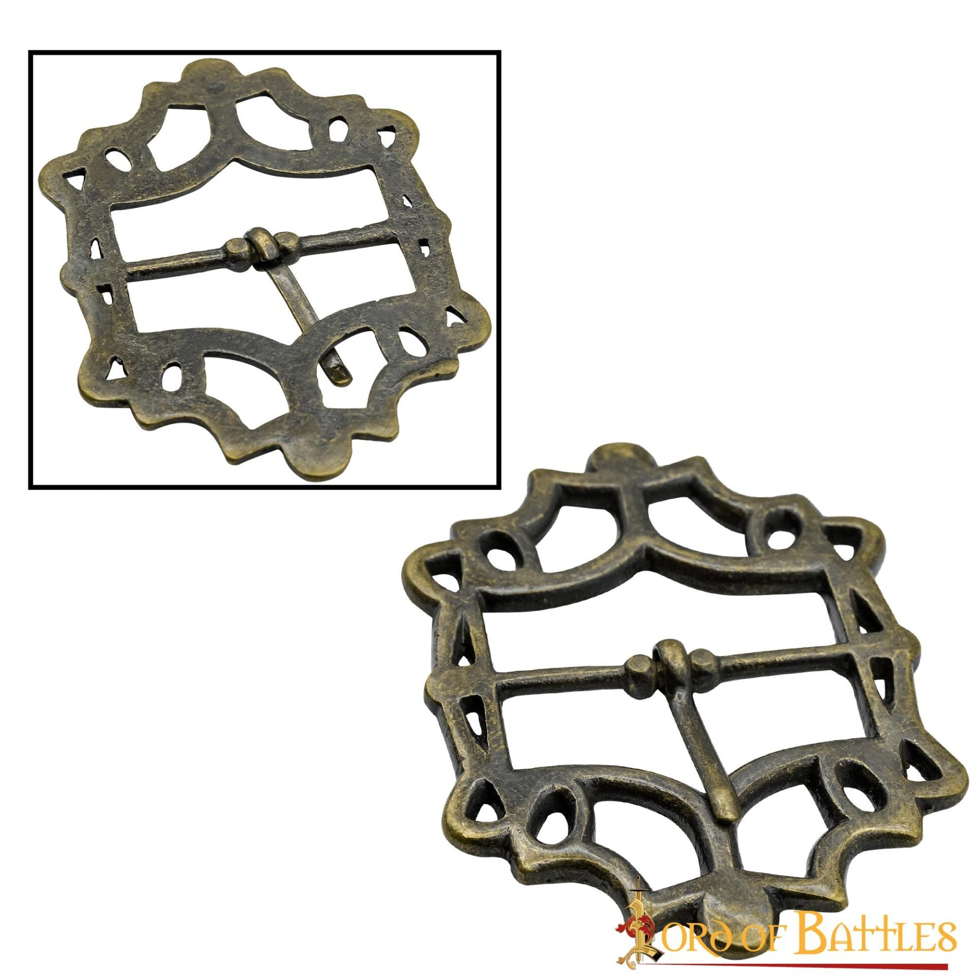 Imagen única de: Cinturón Medieval de Latón Hebilla Gótica - Acabado Latón Antiguo