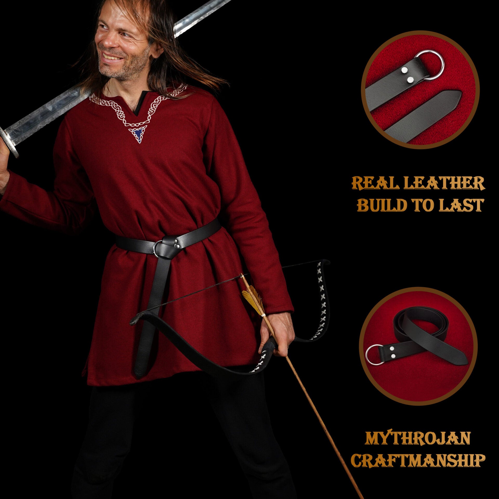 Cinturón medieval de cuero con anilla (hecho a mano) - imagen 20