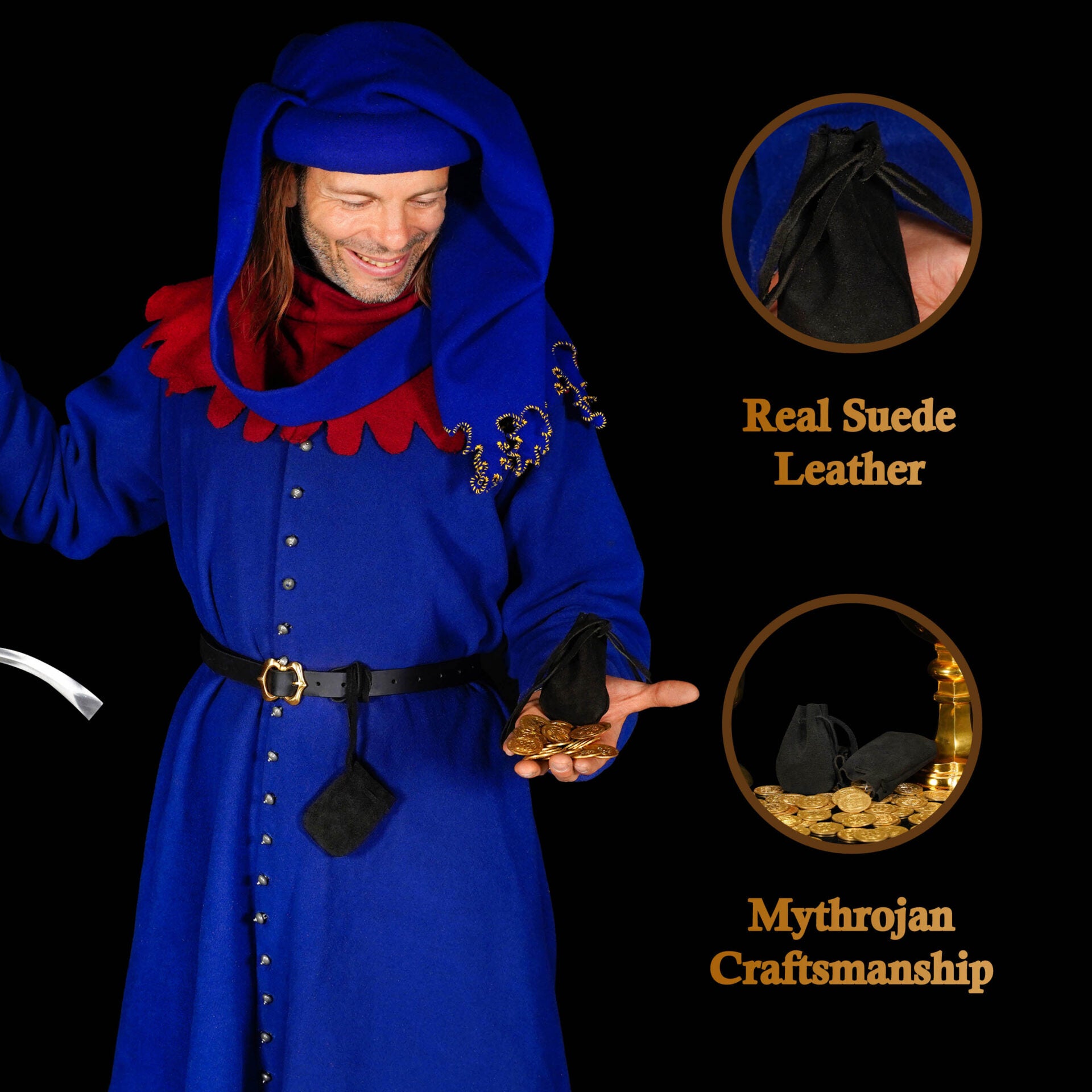 Bolsitas de ante para monedas y dados — Set 2 tamaños para LARP y recreación - imagen 12
