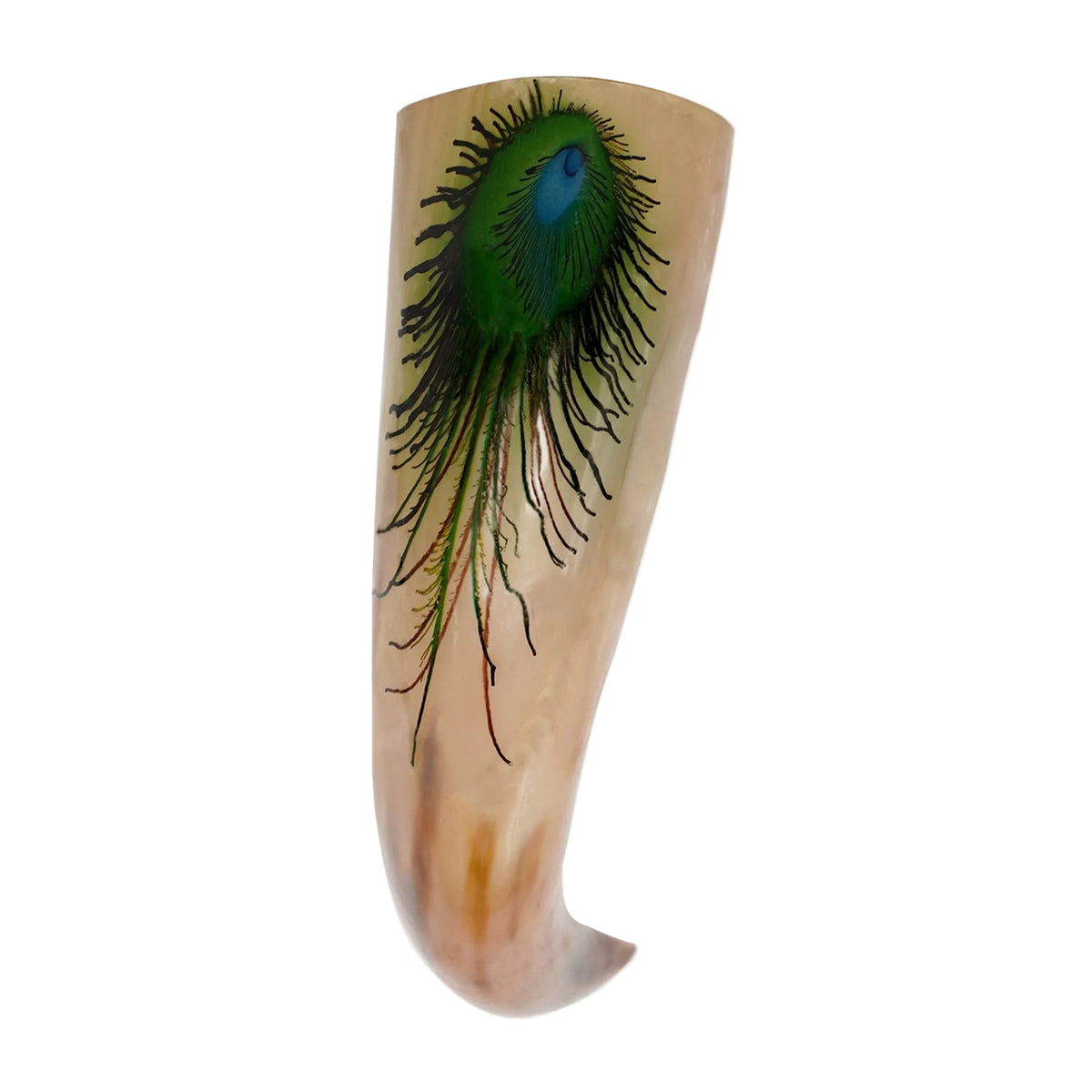 Imagen única de: "la Pluma Mística" Cuerno para Beber 500 - 600 Ml Cuerno de Buey Auténtico Hecho a Mano - Descatalogado