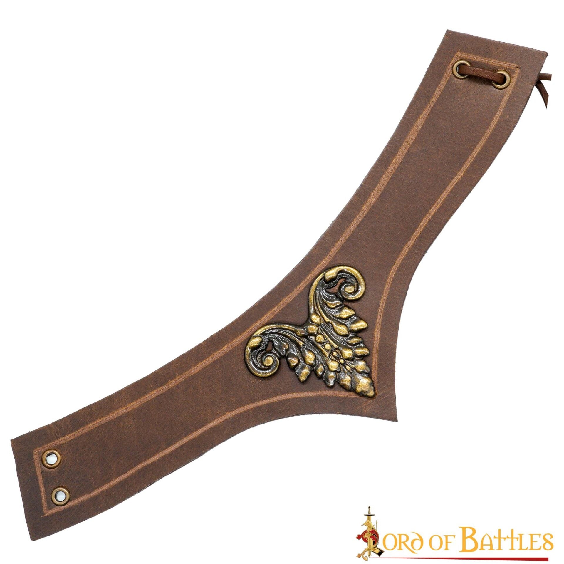 Accesorio medieval de cuero con adorno de latón antiguo - imagen 6