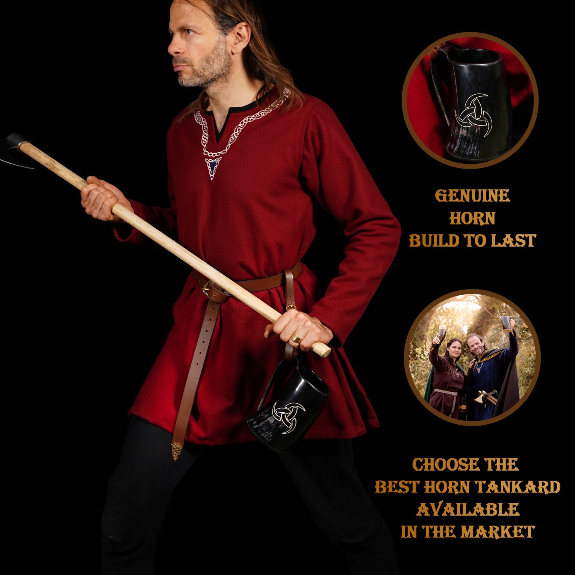 Imagen única de: Jarra vikinga Mythrojan con correa de cuero y bolsa - Con Defecto