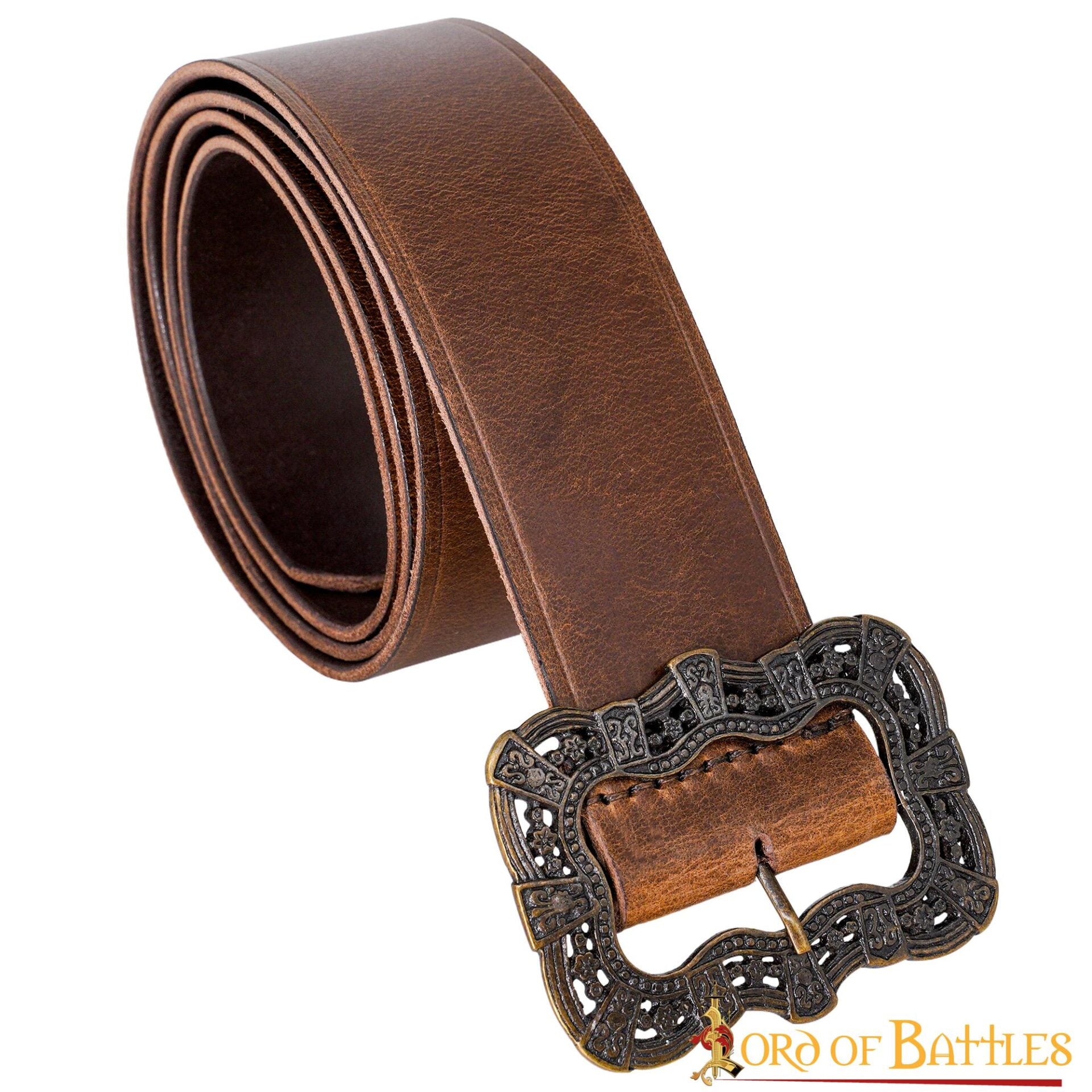 Cinturón medieval de cuero hecho a mano con hebilla ornamentada de latón - imagen 8